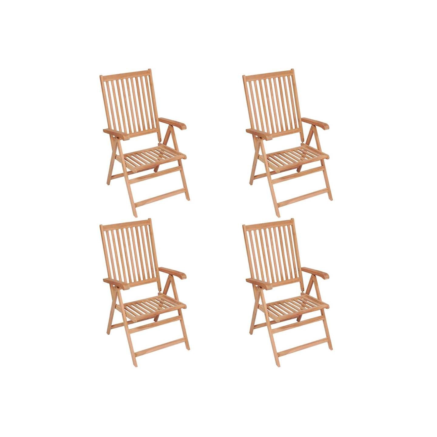 Fauteuils pliants inclinables, 4 pièces, en teck massif