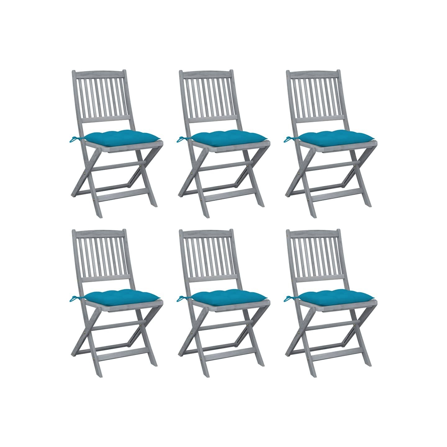 Chaises pliantes 6 pièces avec coussins en bois d'acacia massif