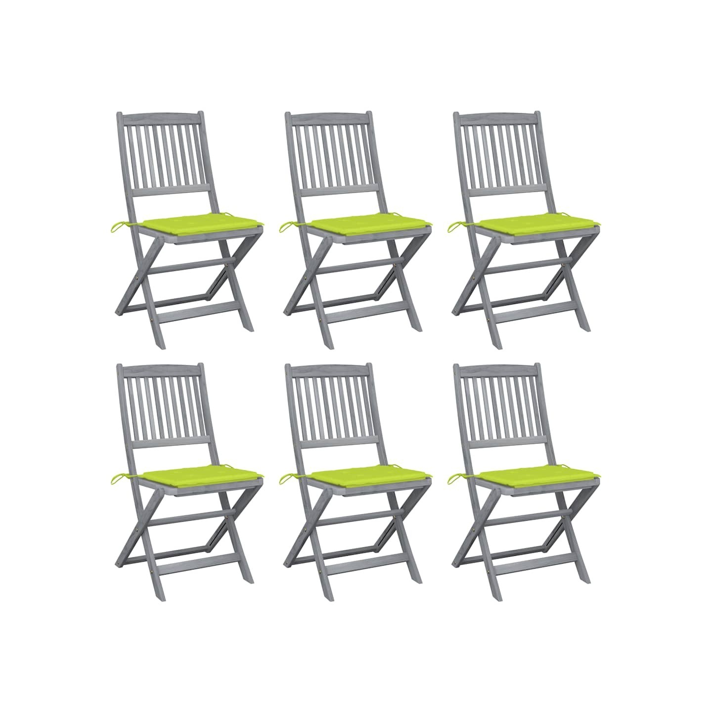Chaises pliantes 6 pièces avec coussins en bois d'acacia massif