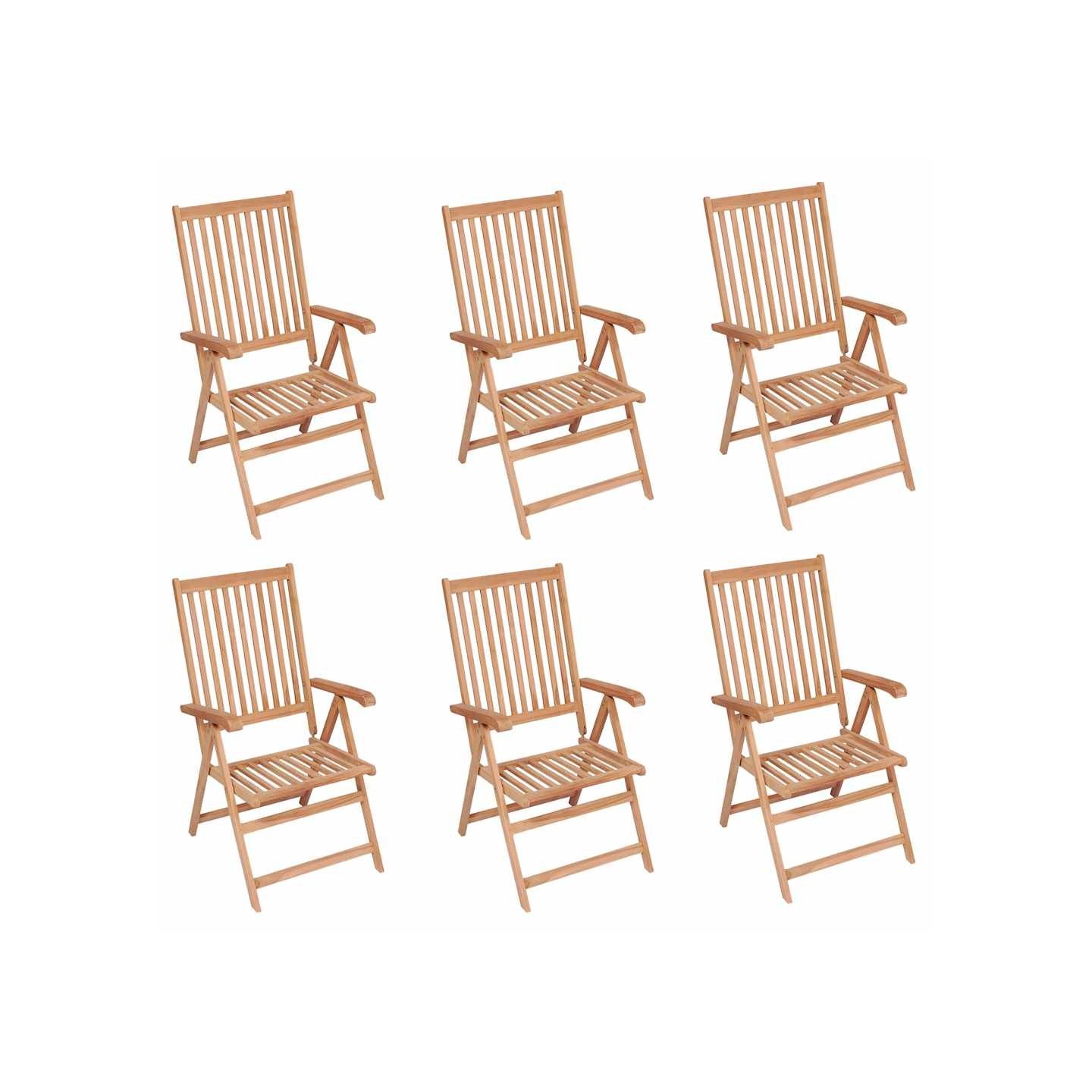 Fauteuils pliants inclinables, 6 pièces, en teck massif