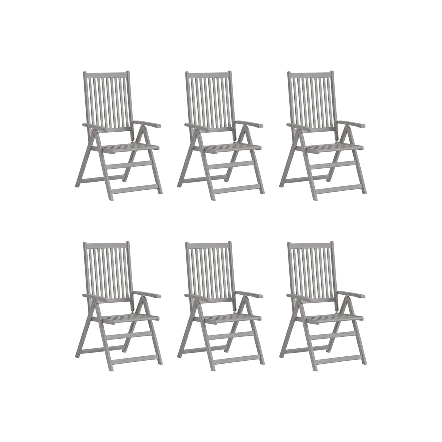 Chaises inclinables de jardin lot de 6 Gris Bois solide acacia