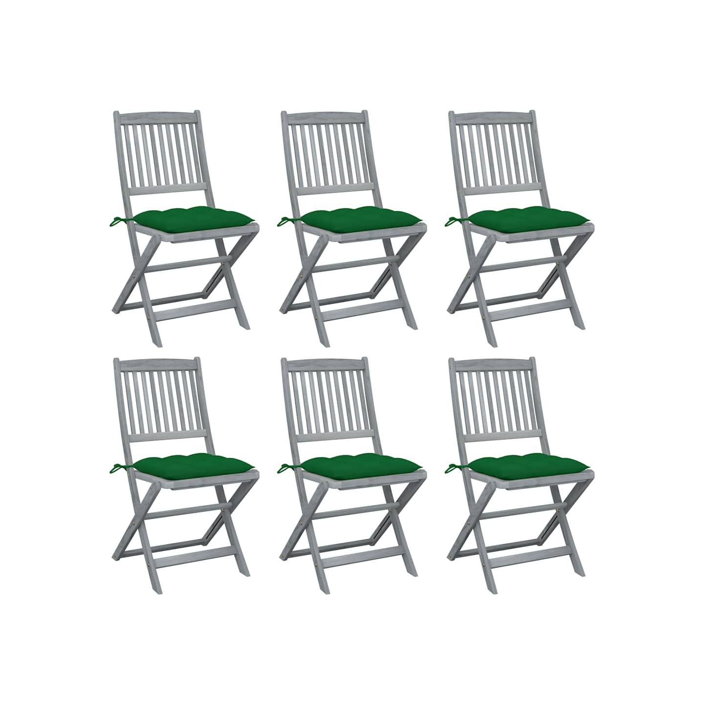Chaises pliantes 6 pièces avec coussins en bois d'acacia massif
