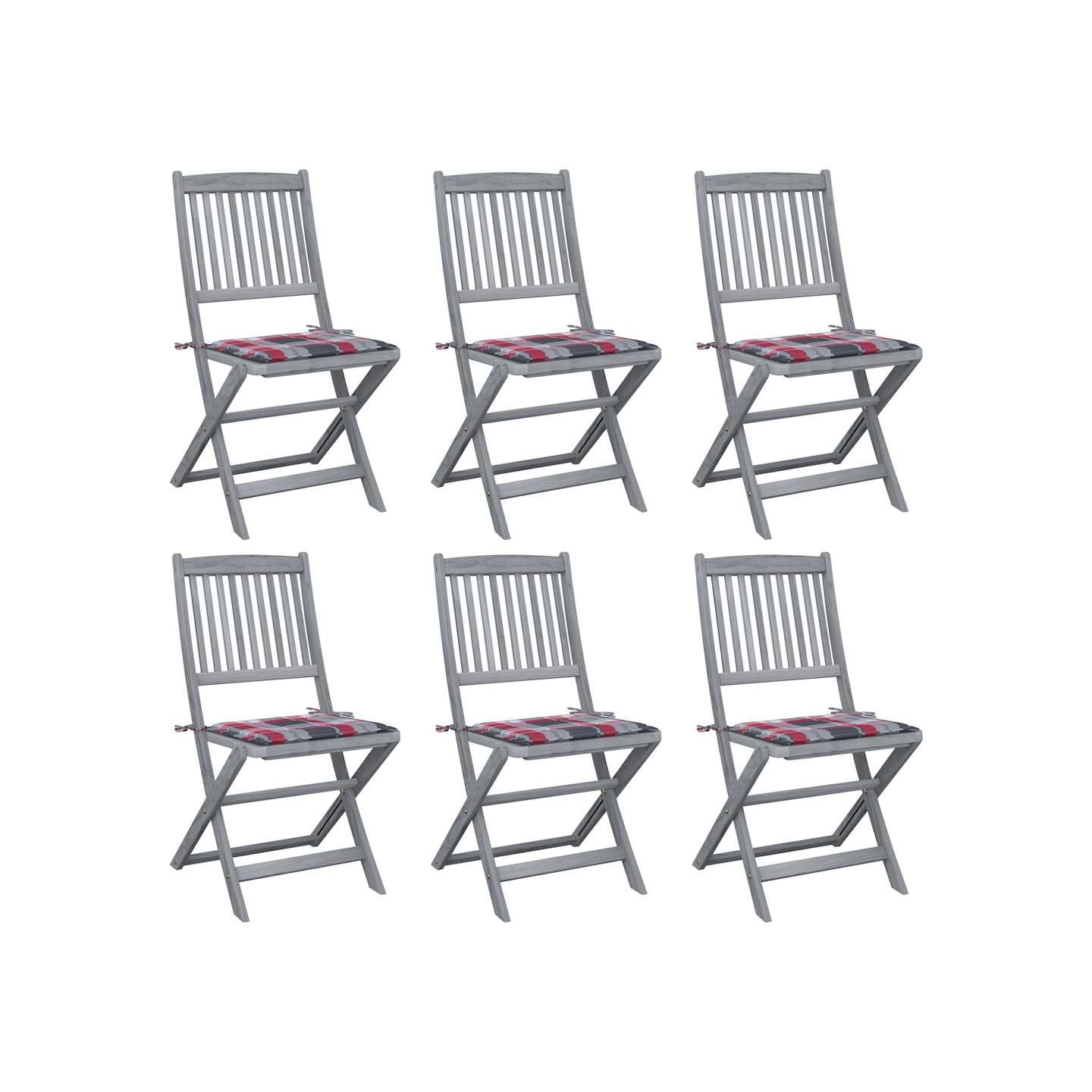 Chaises pliantes 6 pièces avec coussins en bois d'acacia massif