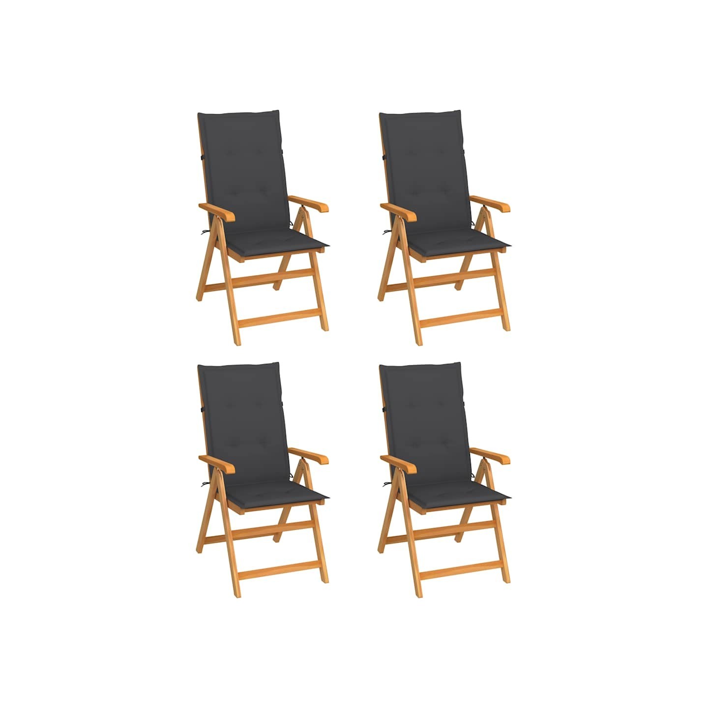 Ensemble de 4 chaises pliantes en teck massif avec coussins anthracite