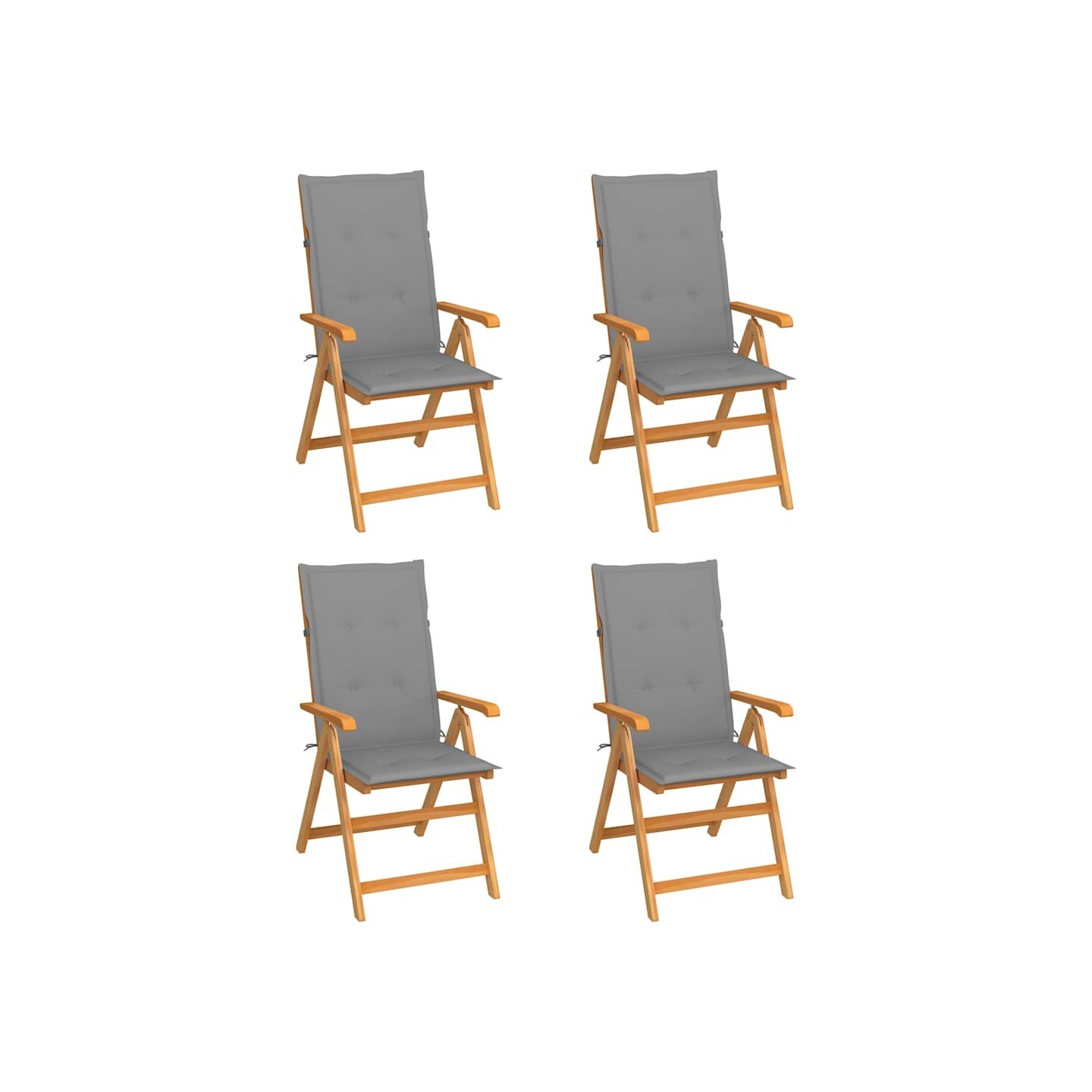 Ensemble de 4 chaises pliantes avec coussins gris en teck massif