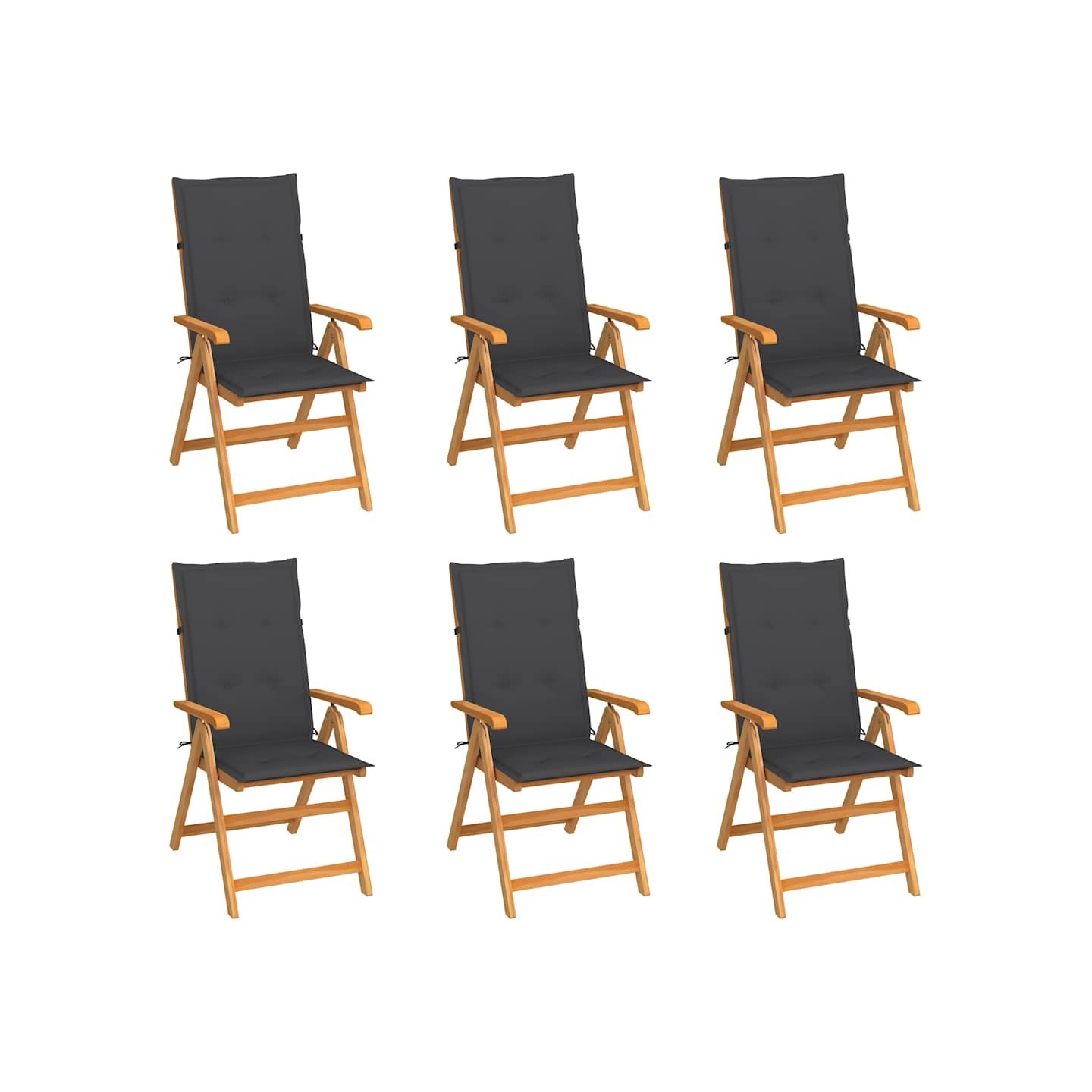 Ensemble de 6 chaises pliantes en teck massif avec coussins anthracite