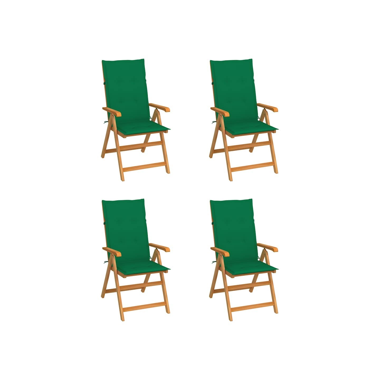 Ensemble de 4 chaises pliantes avec coussins verts en teck massif