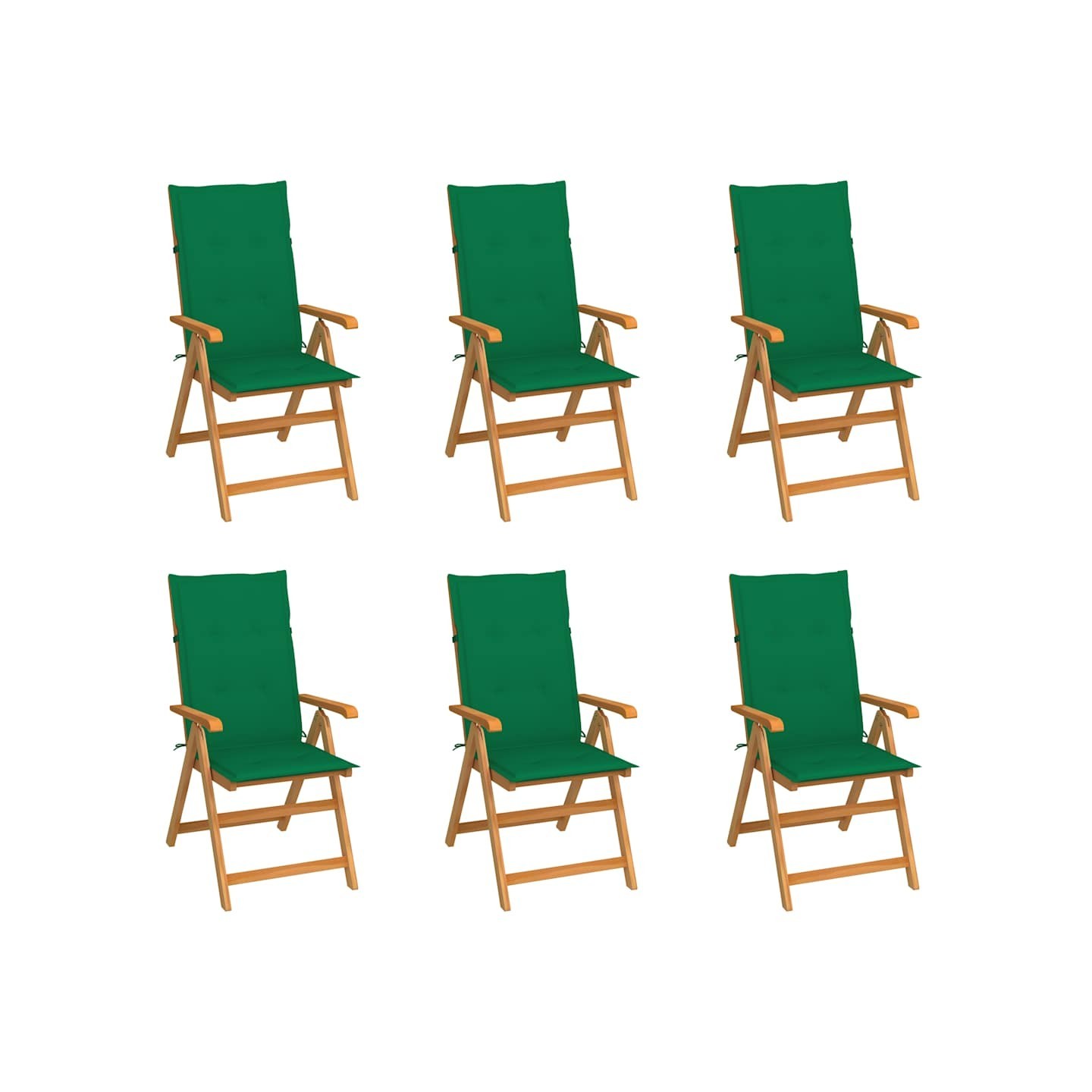 Ensemble de 6 chaises pliantes en teck massif avec coussins verts