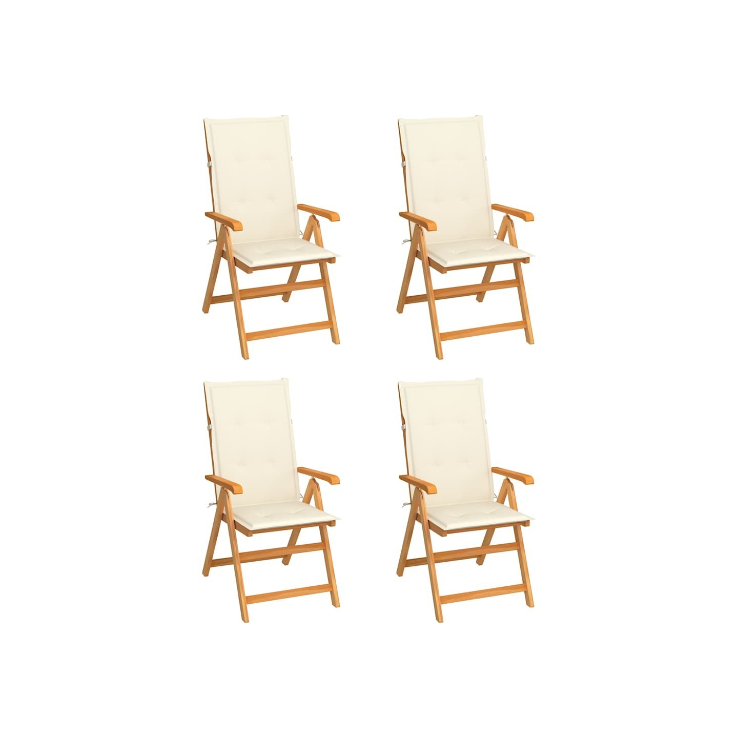 Ensemble de 4 chaises pliantes en teck massif avec coussins crème