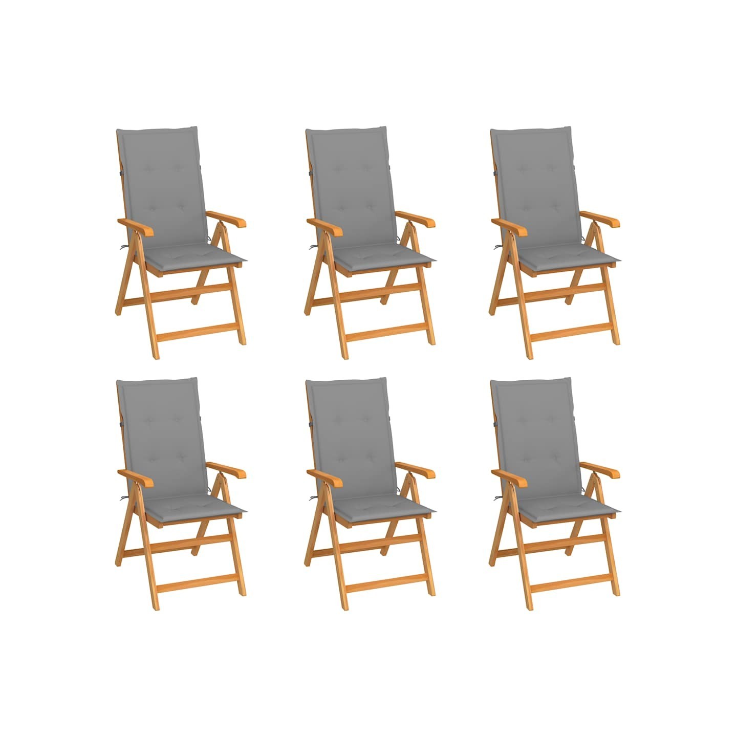 Ensemble de 6 chaises pliantes en teck massif avec coussins gris