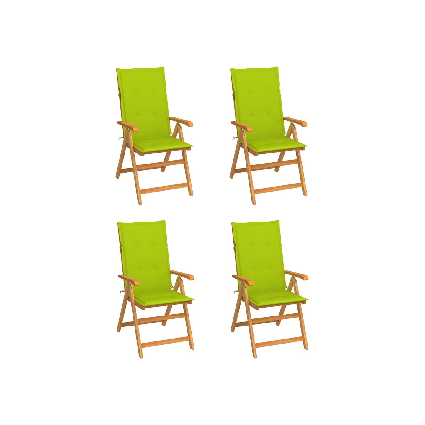 Ensemble de 4 chaises pliantes en teck massif avec coussins vert vif