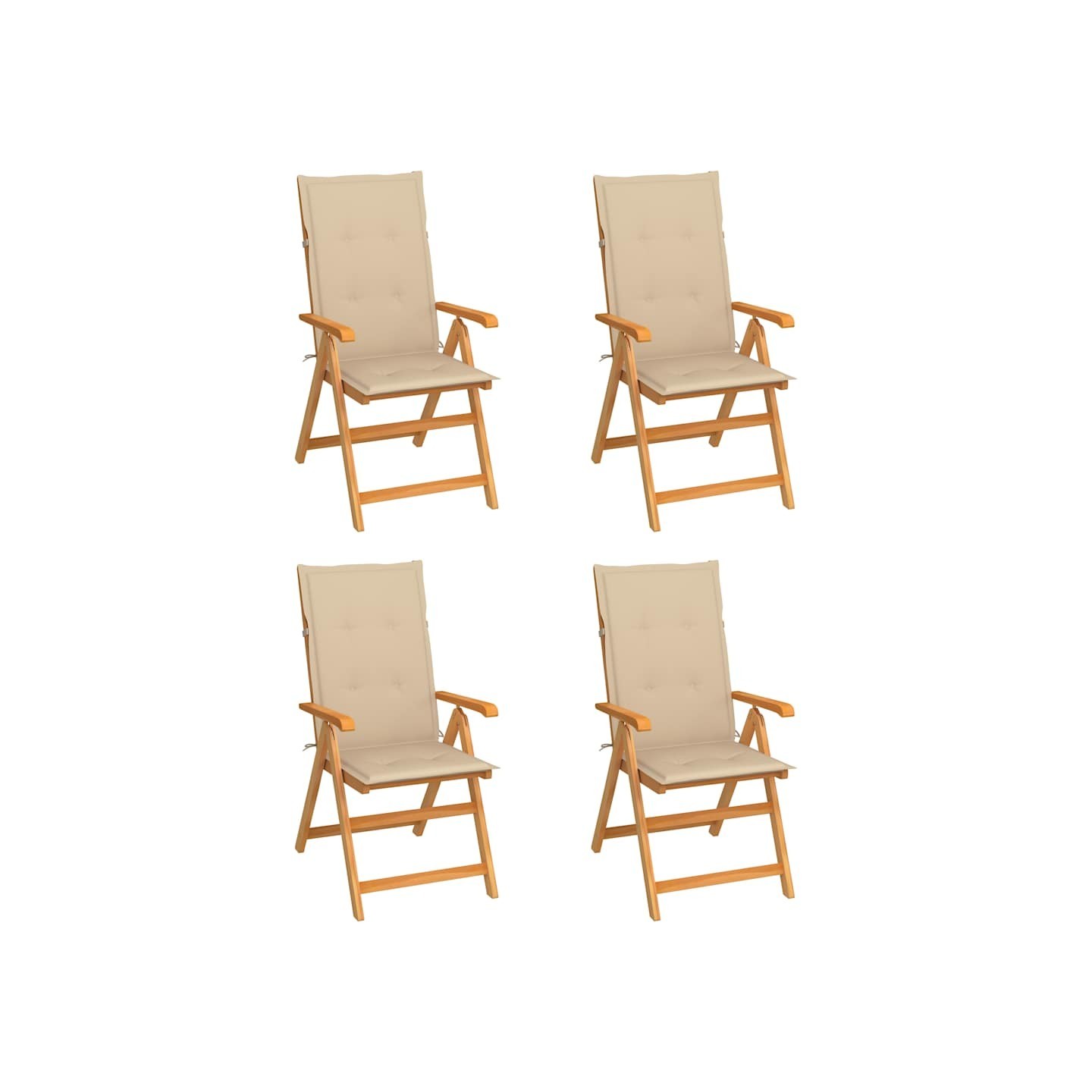 Ensemble de 4 chaises pliantes en teck massif avec coussins beiges