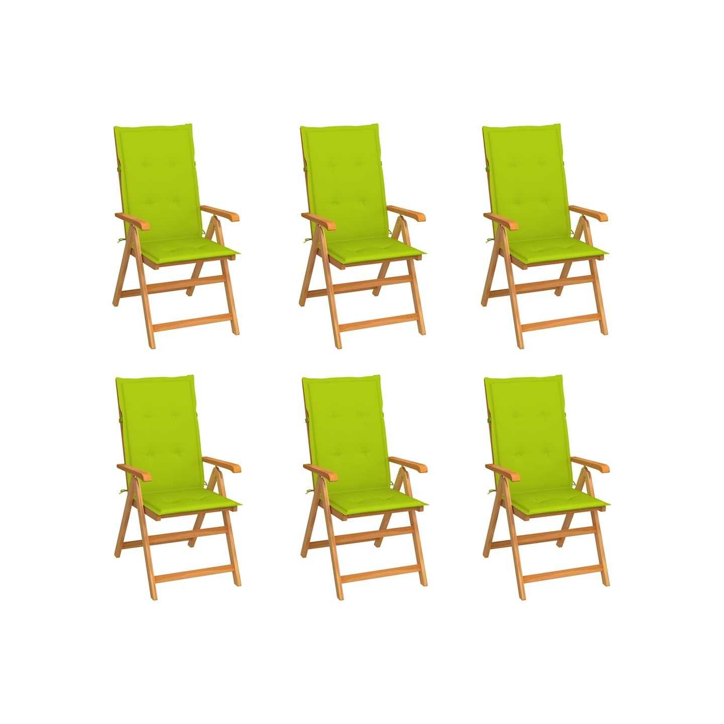 Ensemble de 6 chaises pliantes en teck massif avec coussins vert vif