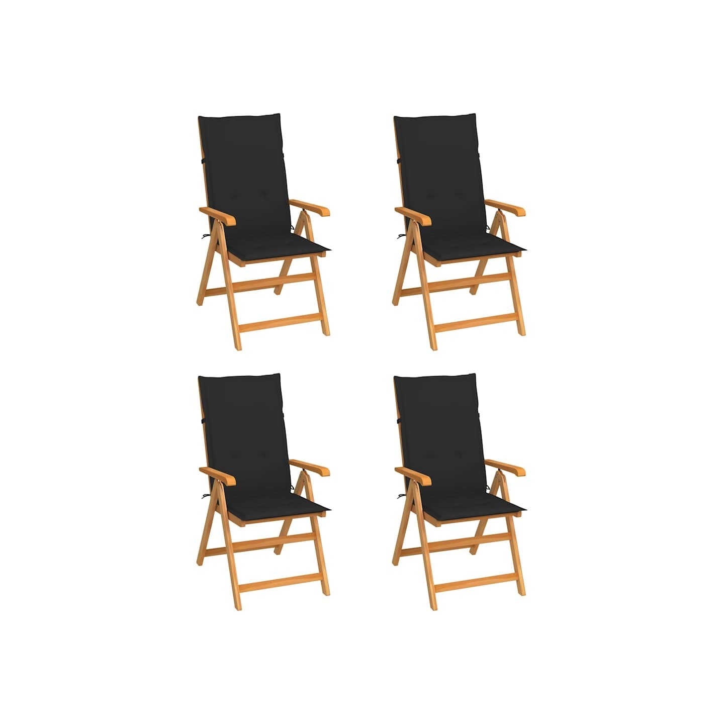 Ensemble de 4 chaises pliantes avec coussins noirs en bois de teck massif