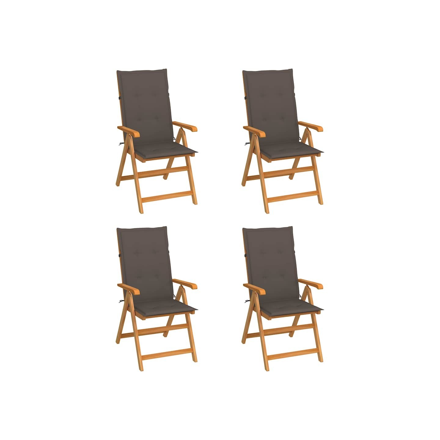 Ensemble de 4 chaises pliantes en teck massif avec coussins taupe