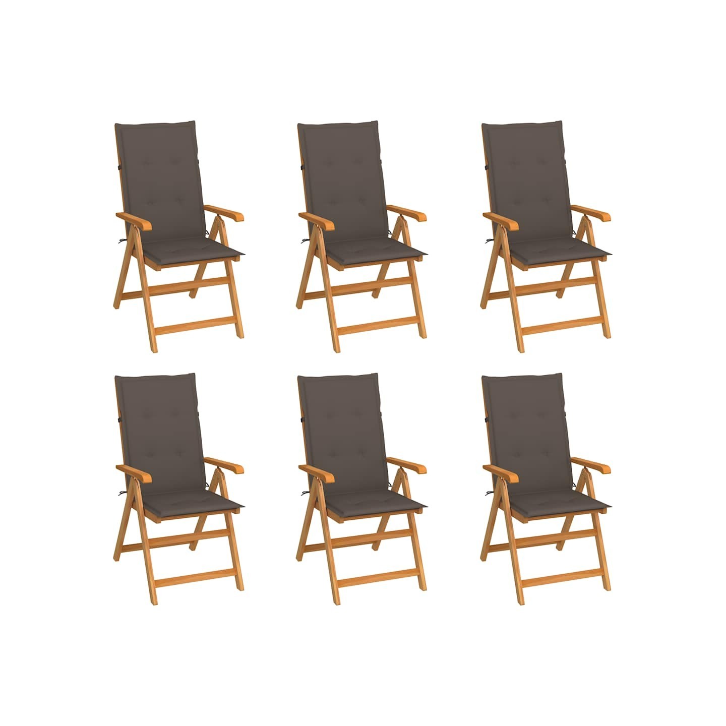 Ensemble de 6 chaises pliantes en teck massif avec coussins taupe