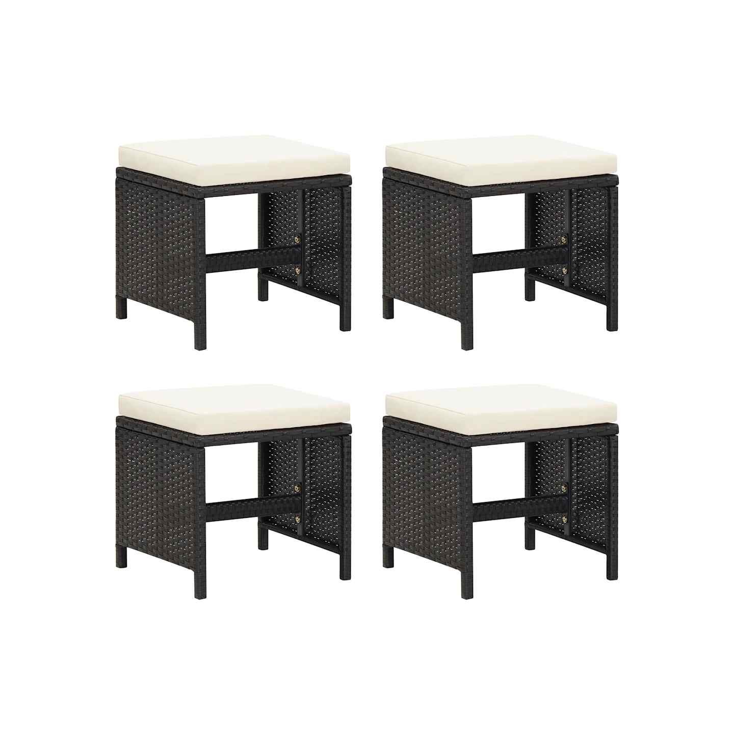 Tabourets de jardin lot de 4 avec coussins Résine tressée Noir