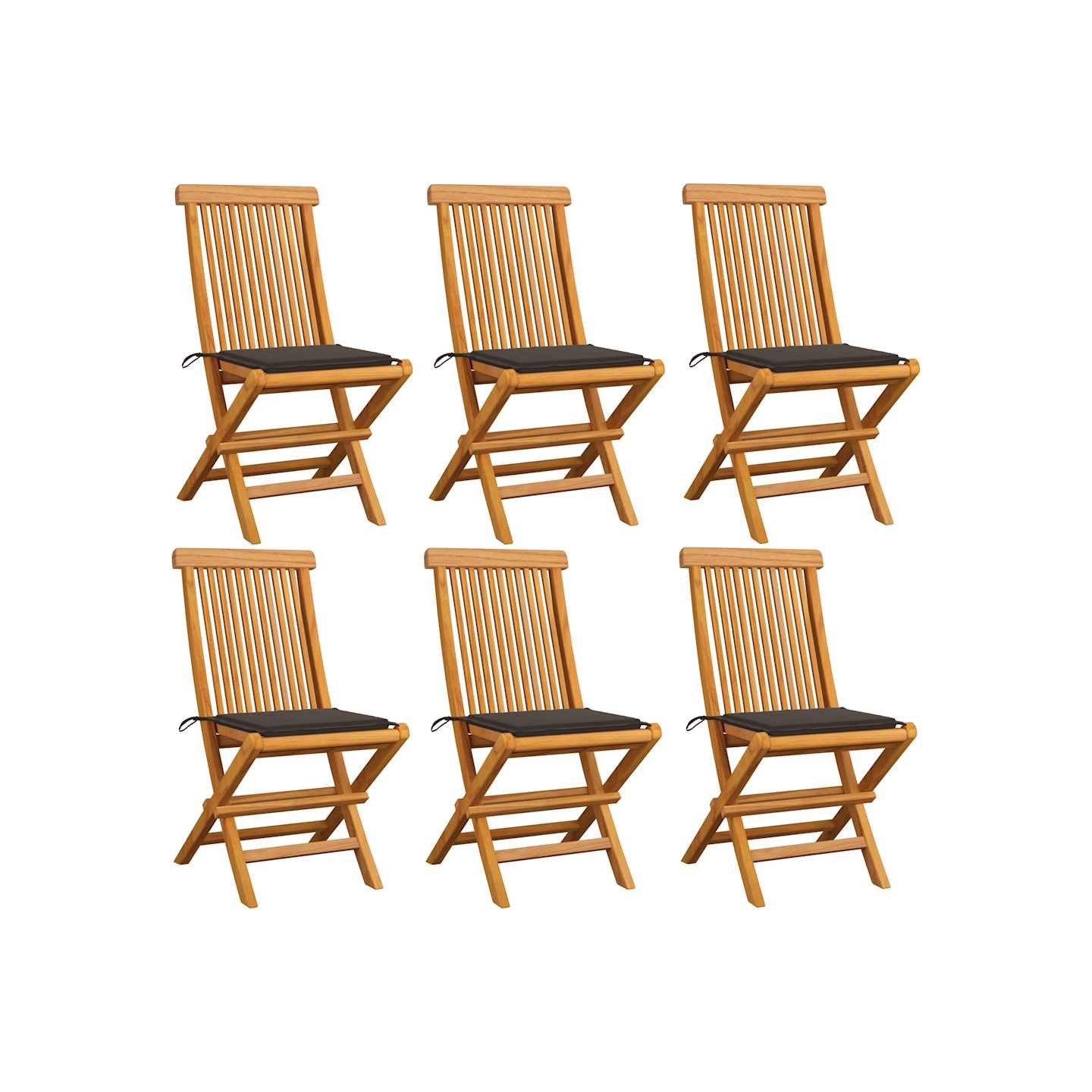 Chaises pliantes avec coussins taupe 6 pcs teck massif