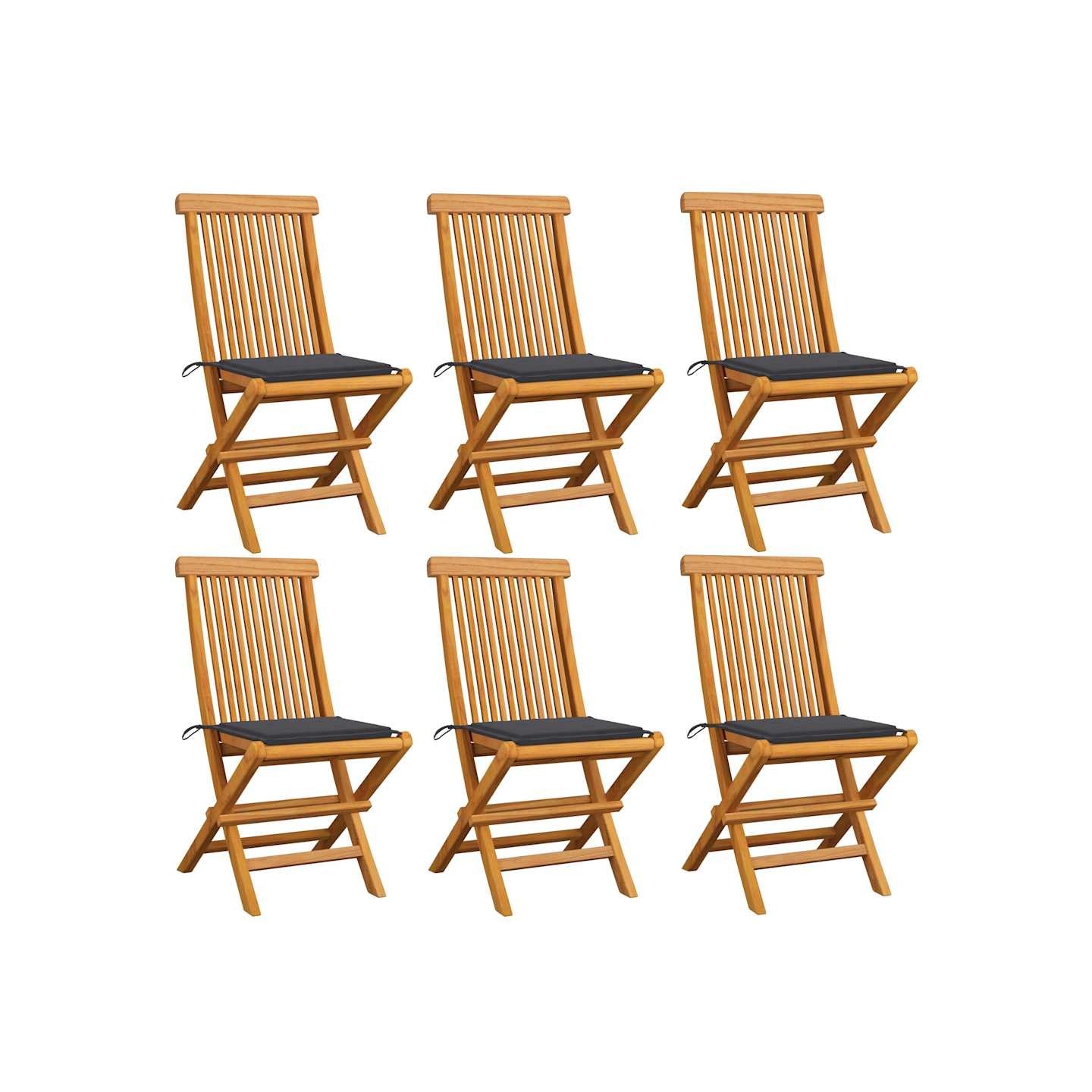 Chaises pliantes avec coussins anthracite, 6 pièces, en teck massif