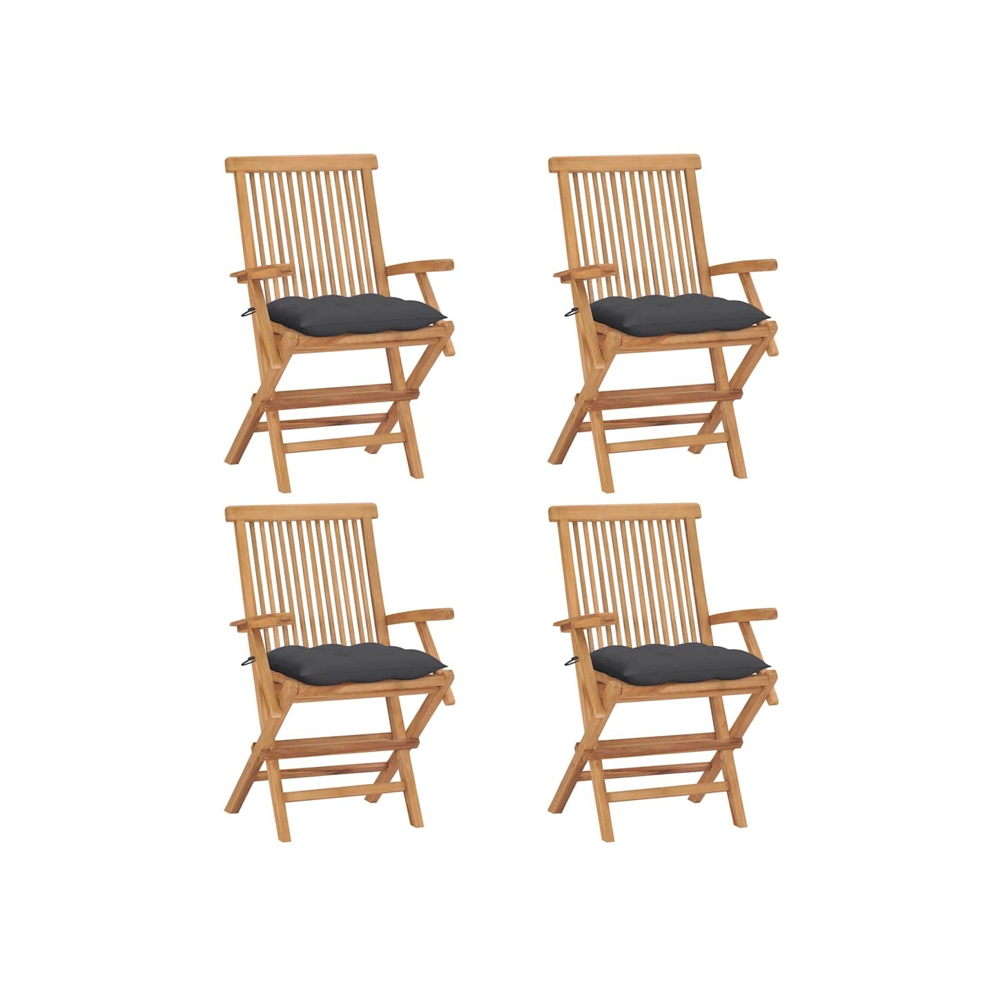 Chaises pliantes avec coussins anthracite, 4 pièces, en teck massif