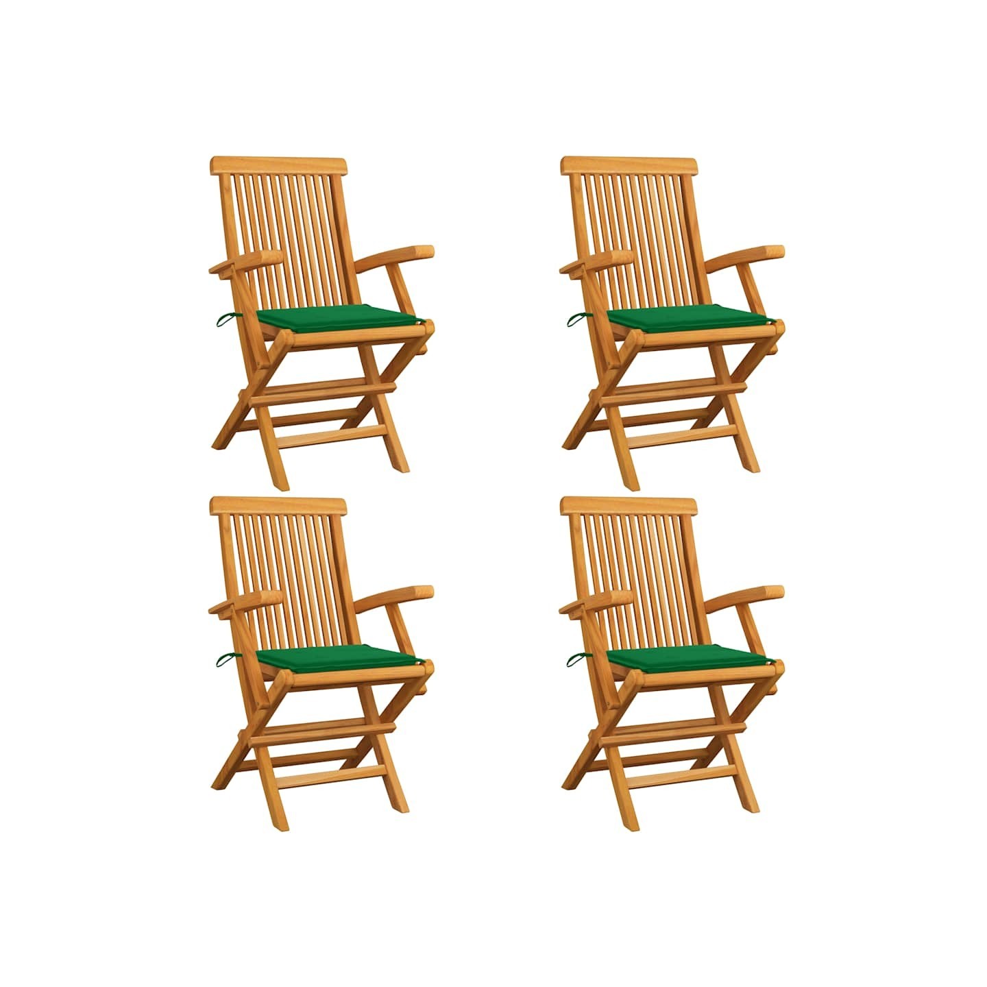 Chaises pliantes avec coussins verts 4 pcs teck massif
