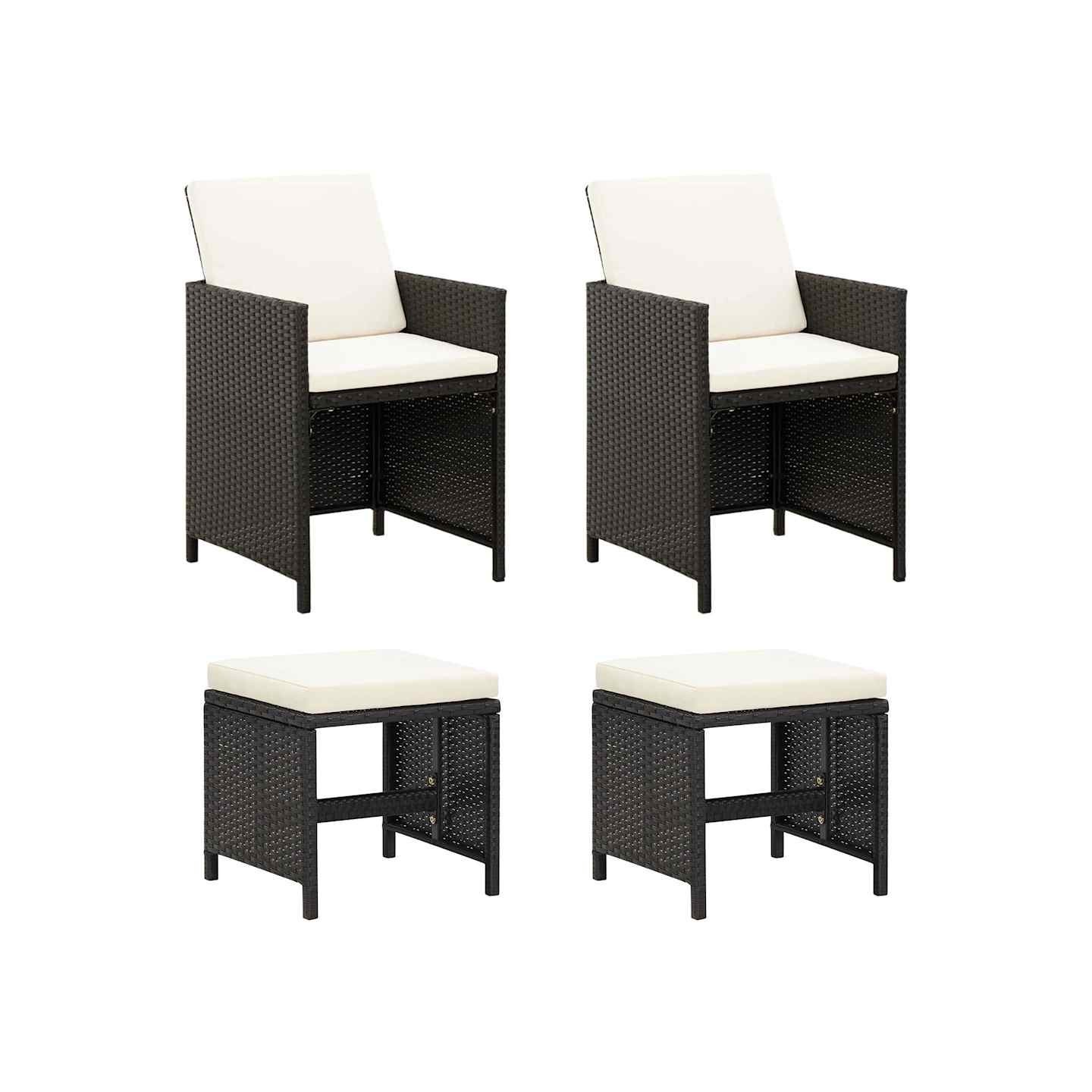 Jeu de chaise et tabouret de jardin 4 pcs Résine tressée Noir
