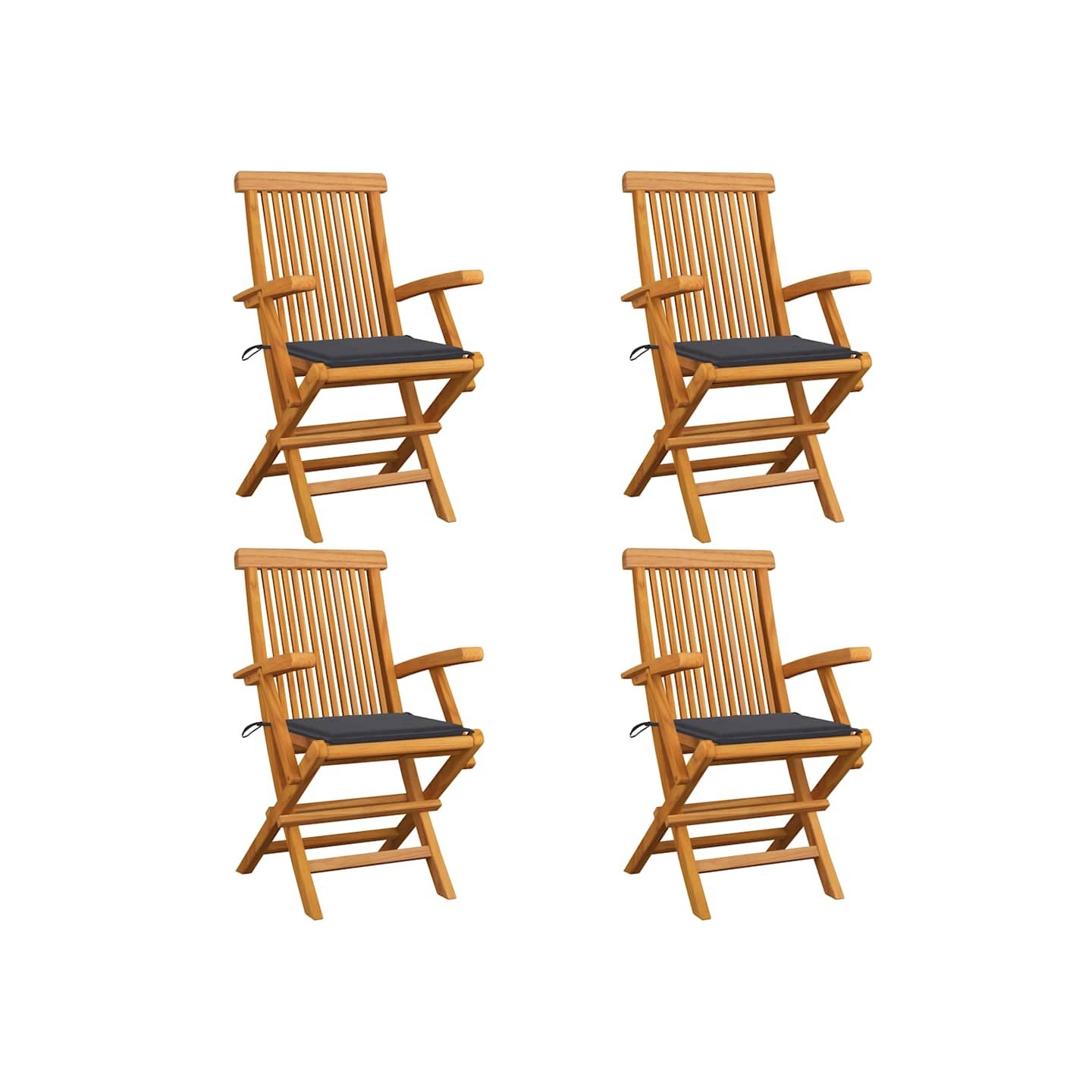 Chaises pliantes avec coussins anthracite, 4 pièces, en teck massif