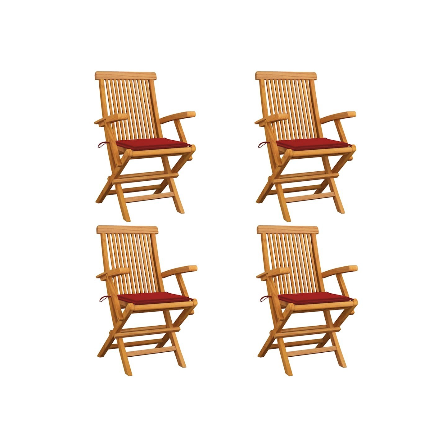 Chaises pliantes avec coussins rouges 4 pcs teck massif