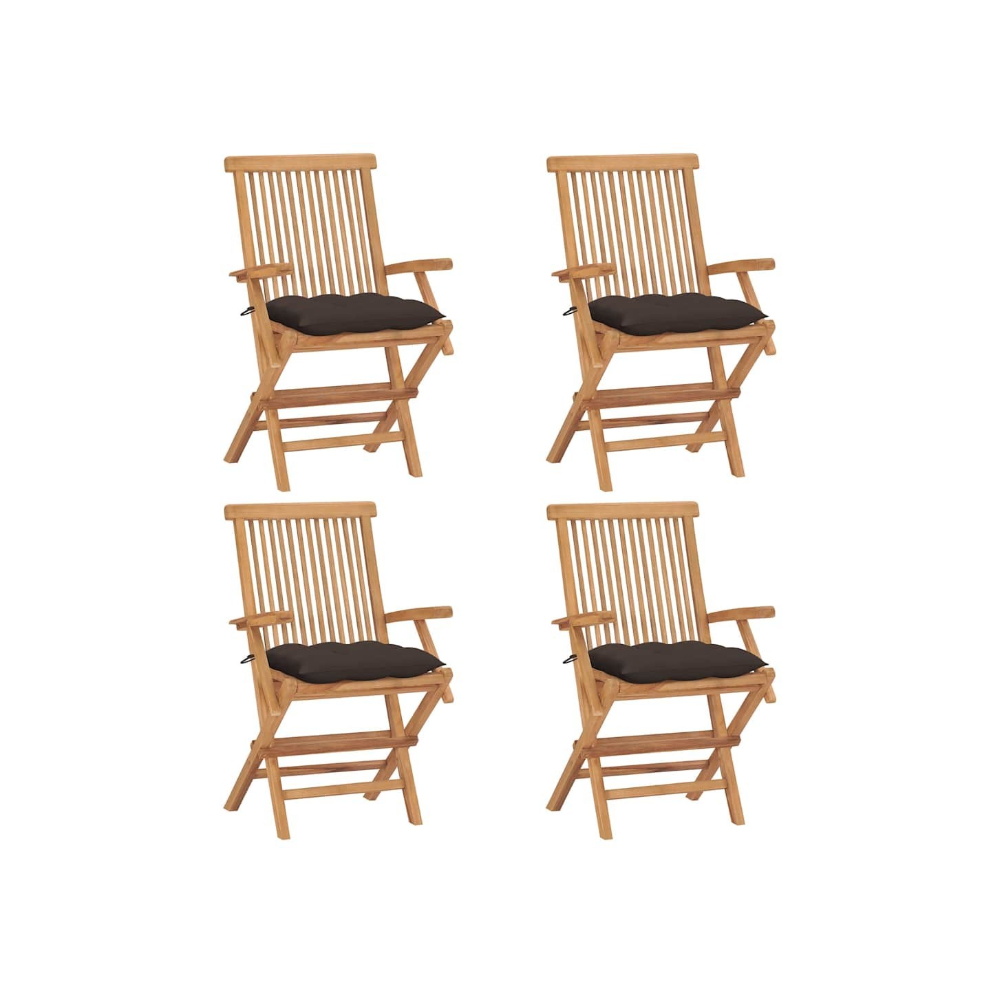 Chaises pliantes avec coussins taupe, 4 pièces, en bois de teck massif