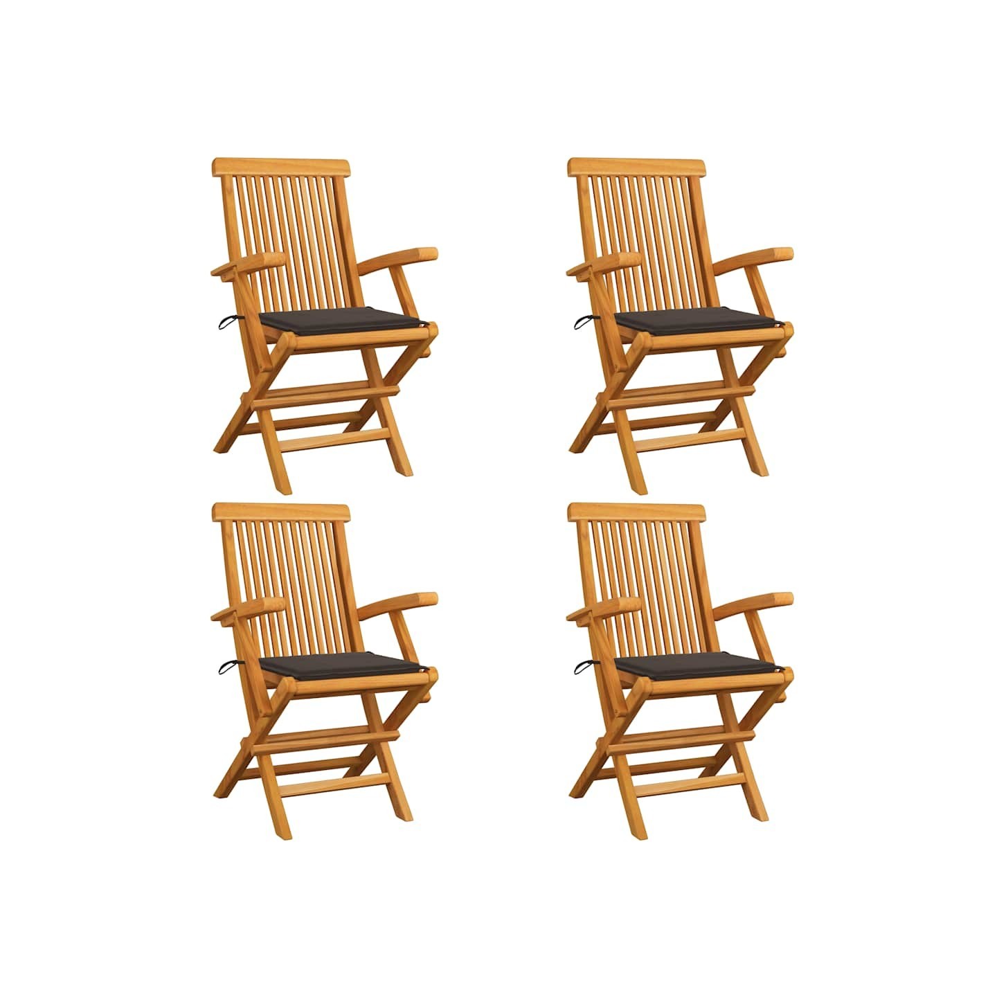 Chaises pliantes avec coussins taupe, 4 pièces, en bois de teck massif