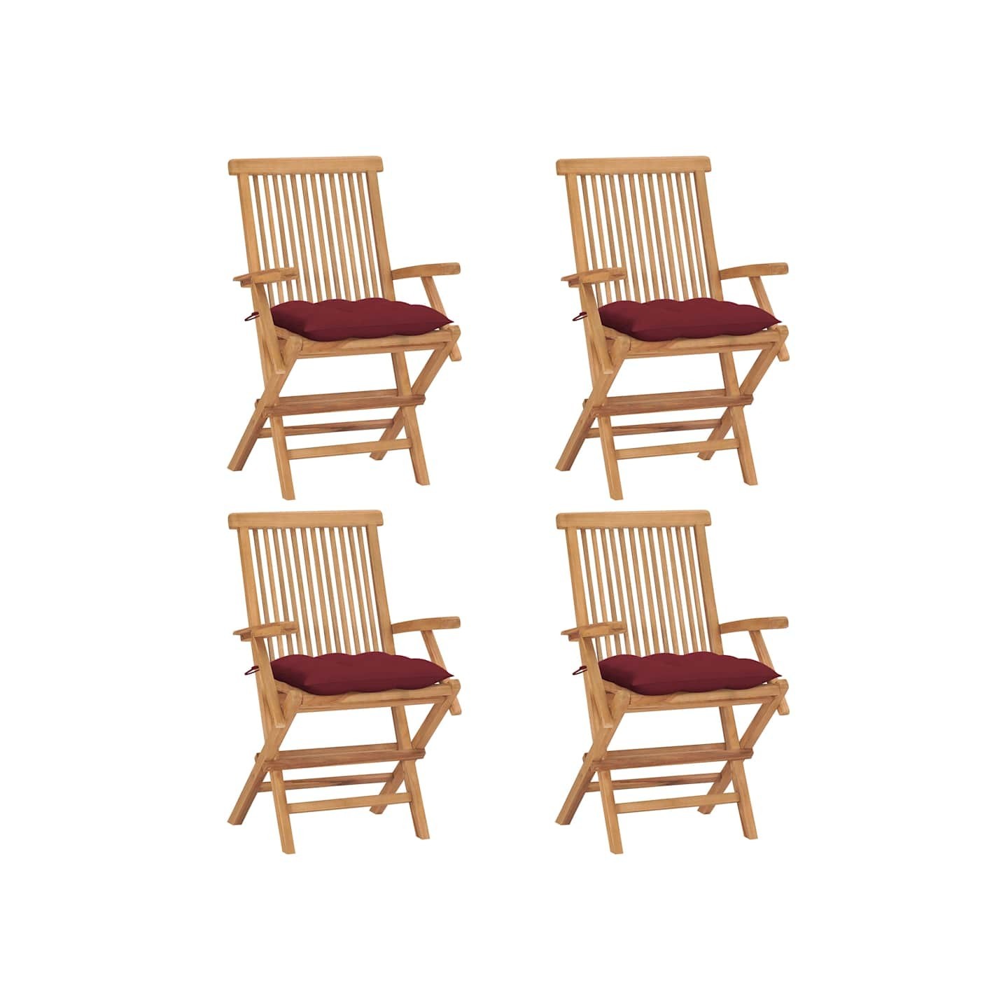 Chaises pliantes avec coussins rouge vin 4 pcs teck massif