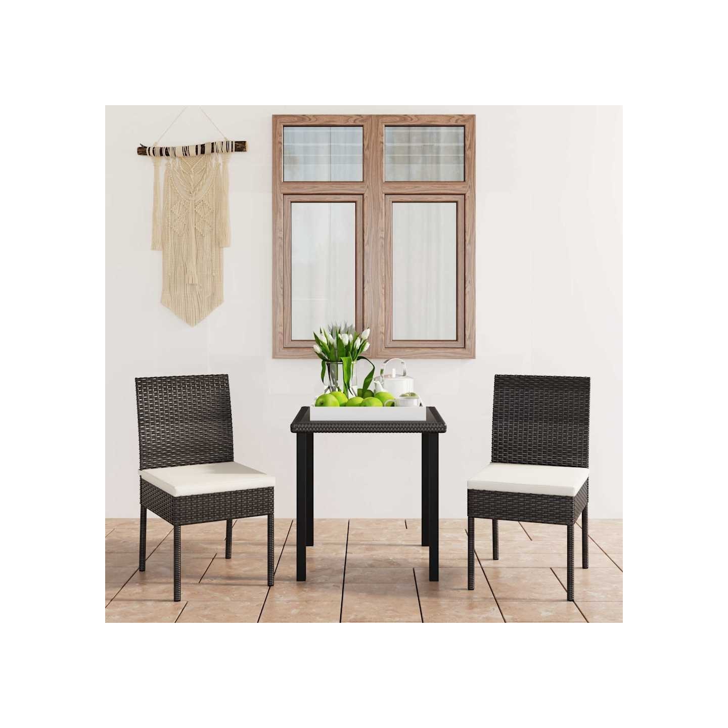 Ensemble à manger de jardin 3 pcs Résine tressée Noir