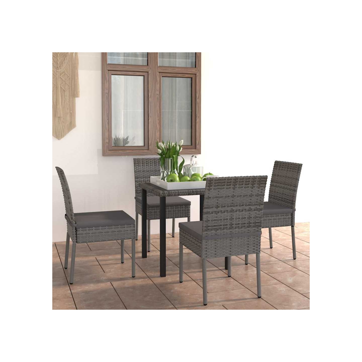 Ensemble à manger de jardin 5 pcs Résine tressée Gris