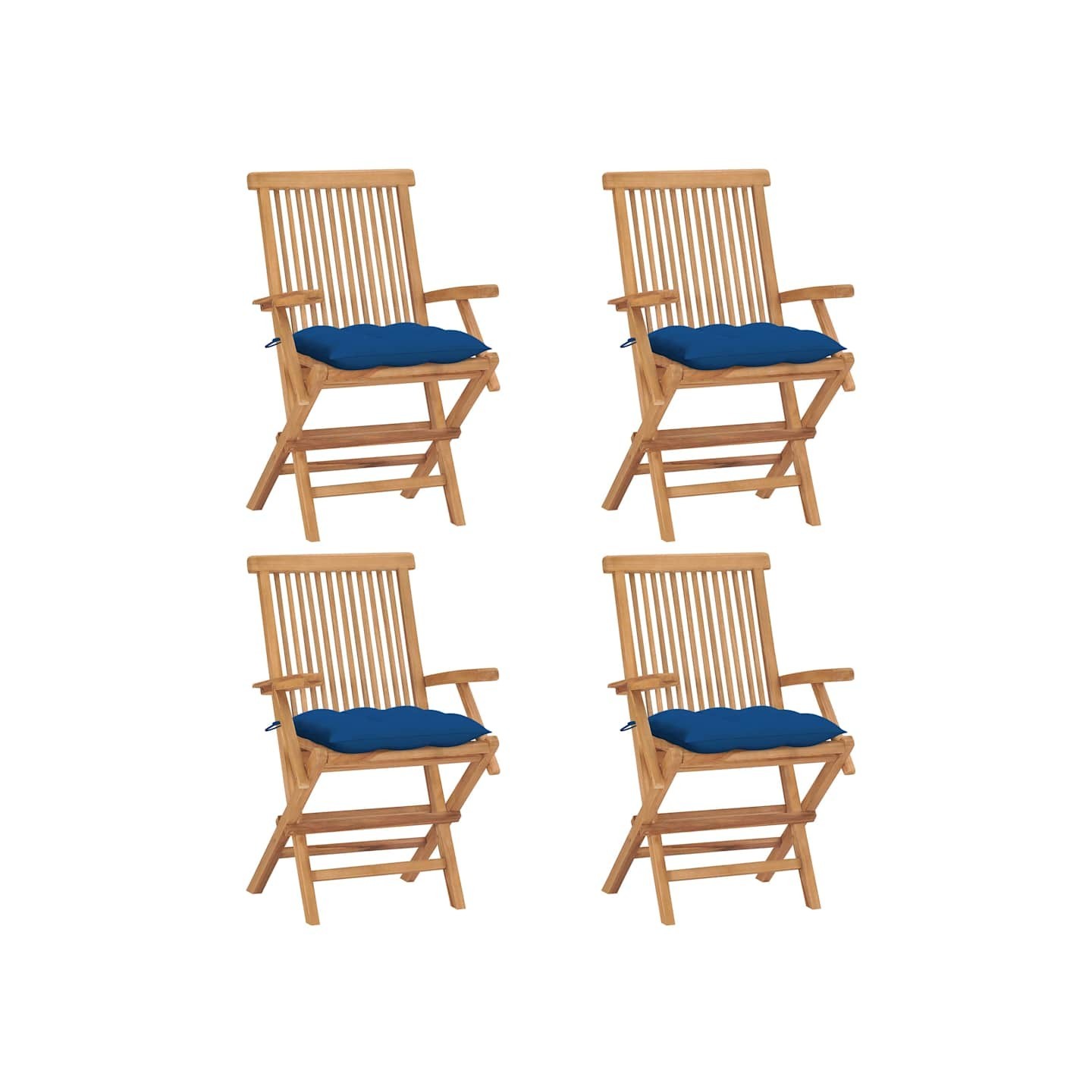Chaises pliantes avec coussins bleus 4 pcs teck massif