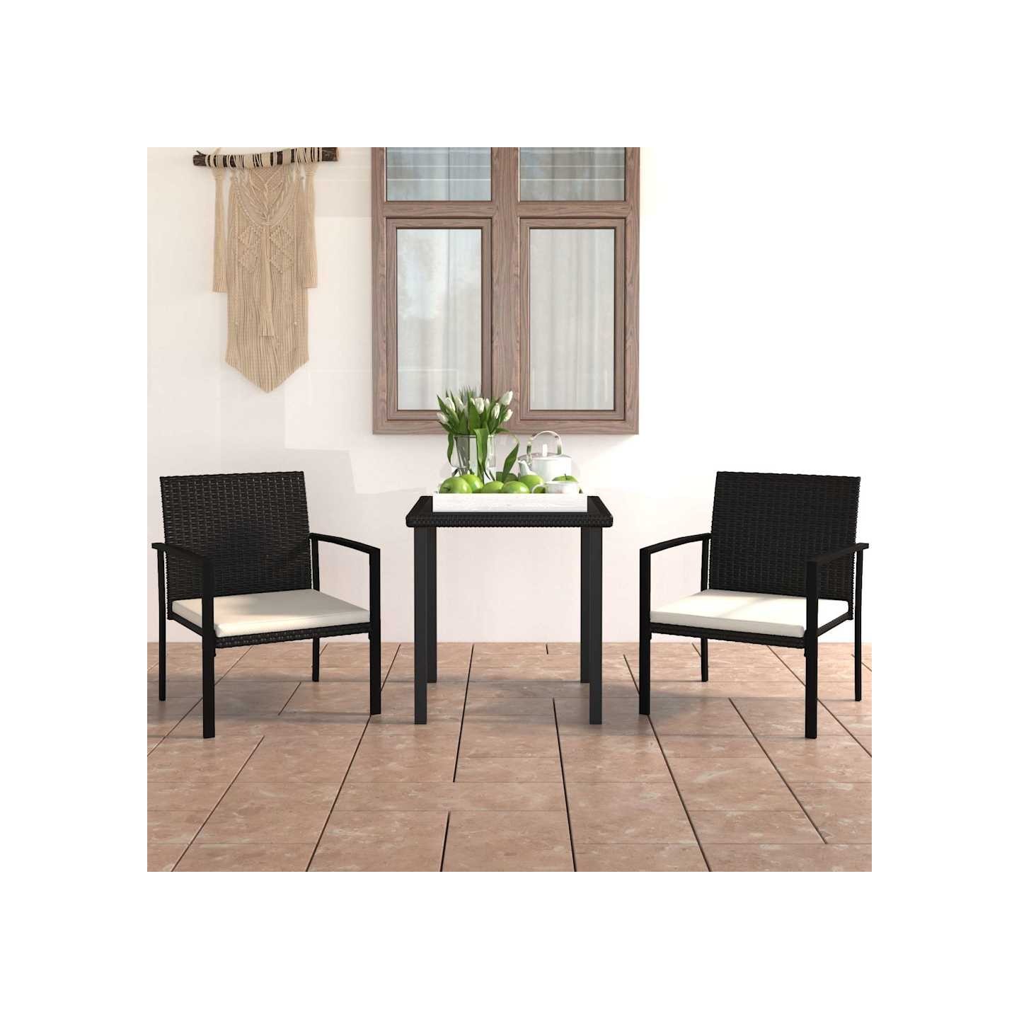 Ensemble à manger de jardin 3 pcs Résine tressée Noir