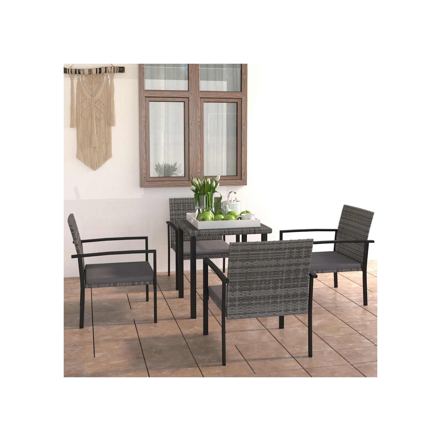Ensemble à manger de jardin 5 pcs Résine tressée Gris