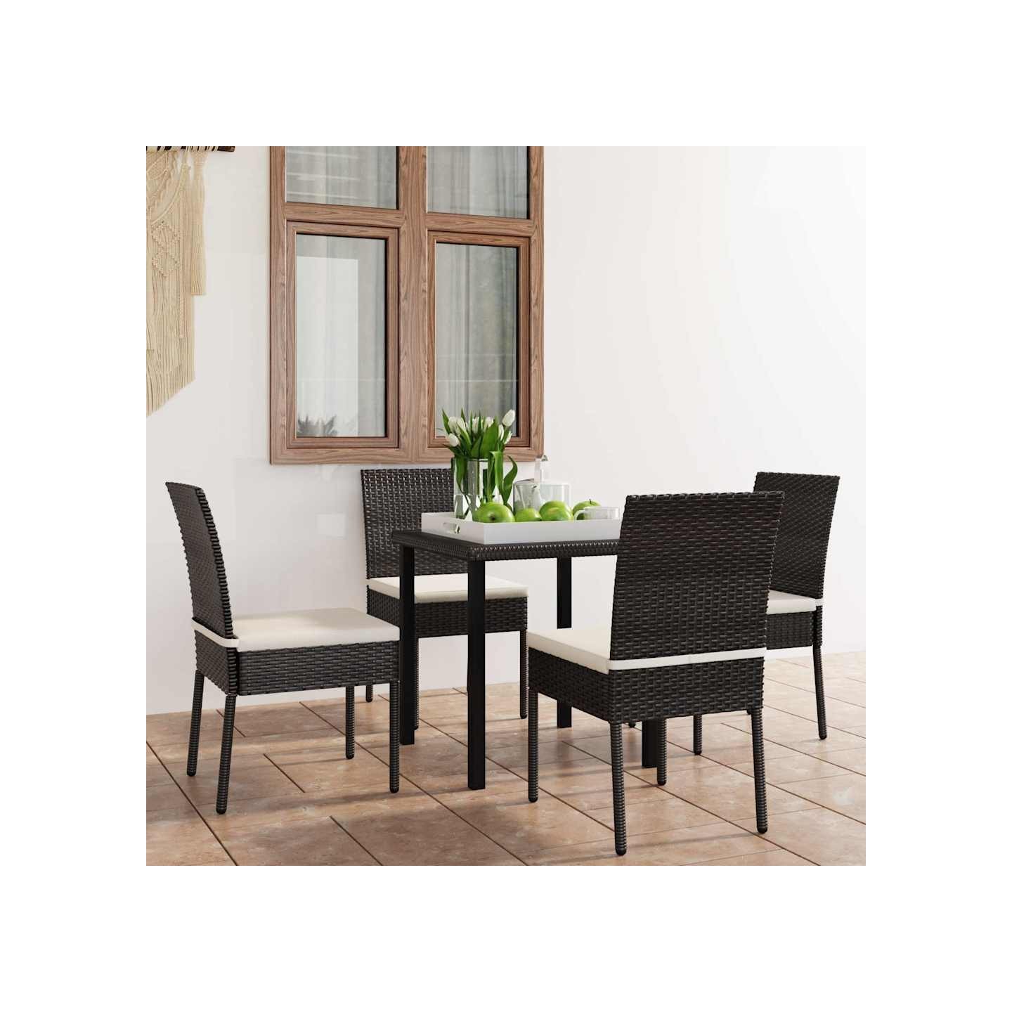 Ensemble à manger de jardin 5 pcs Résine tressée Noir