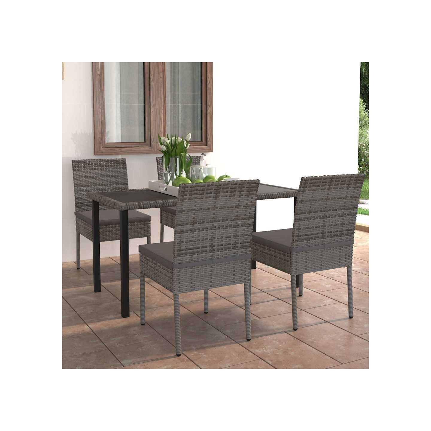 Ensemble à manger de jardin 5 pcs Résine tressée Gris