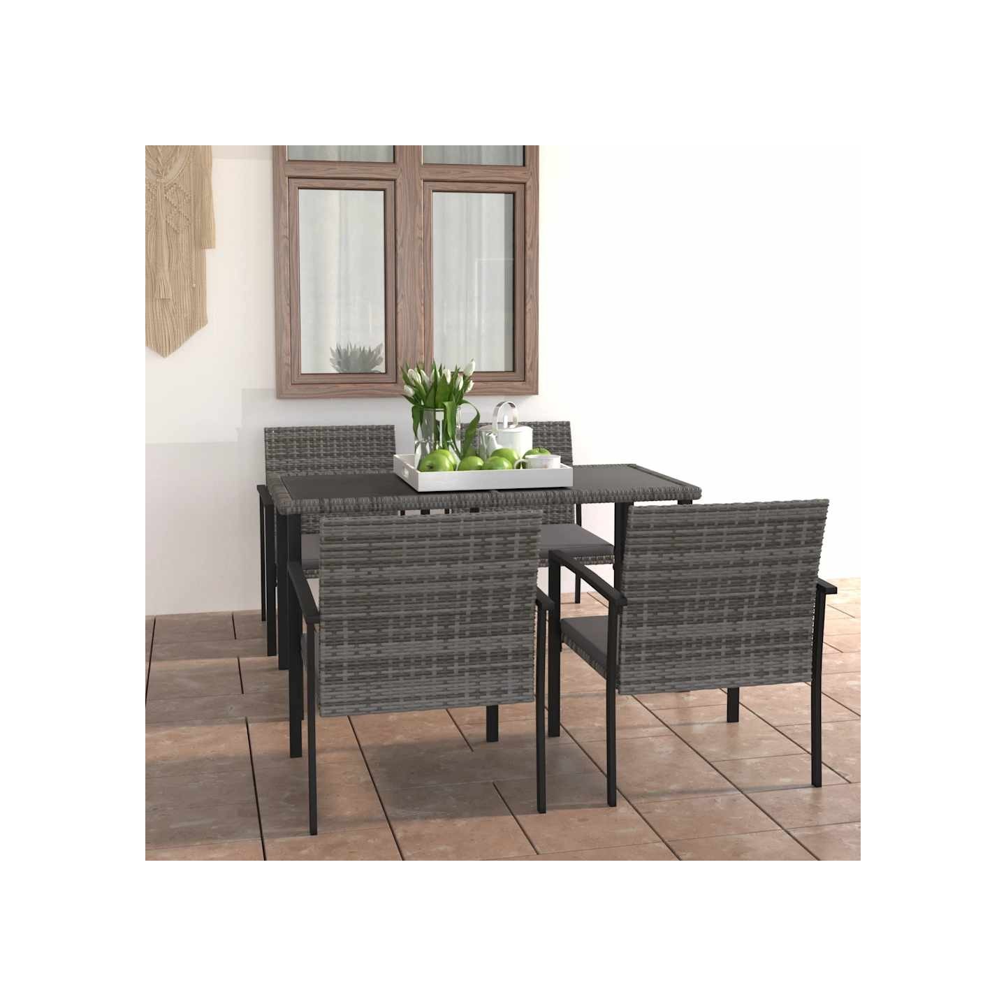 Ensemble à manger de jardin 5 pcs Résine tressée Gris