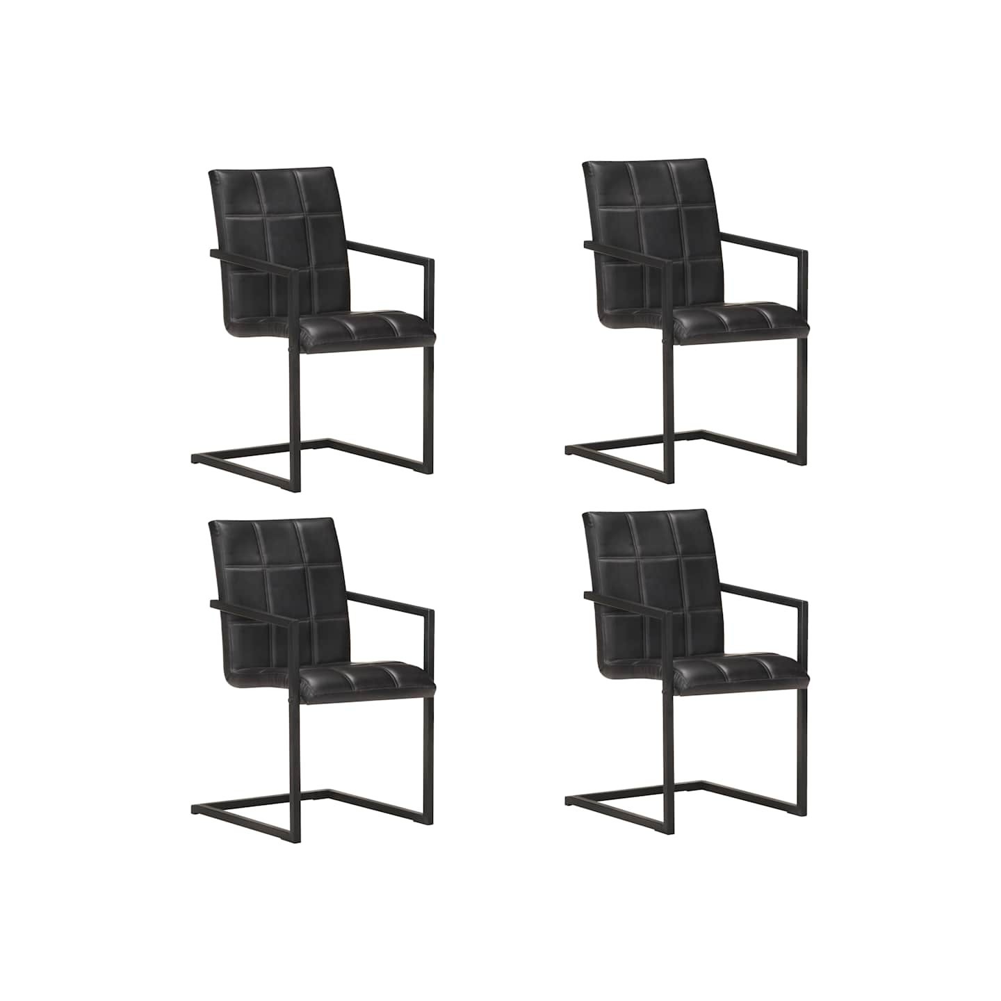 Chaises à manger cantilever lot de 4 noir cuir véritable