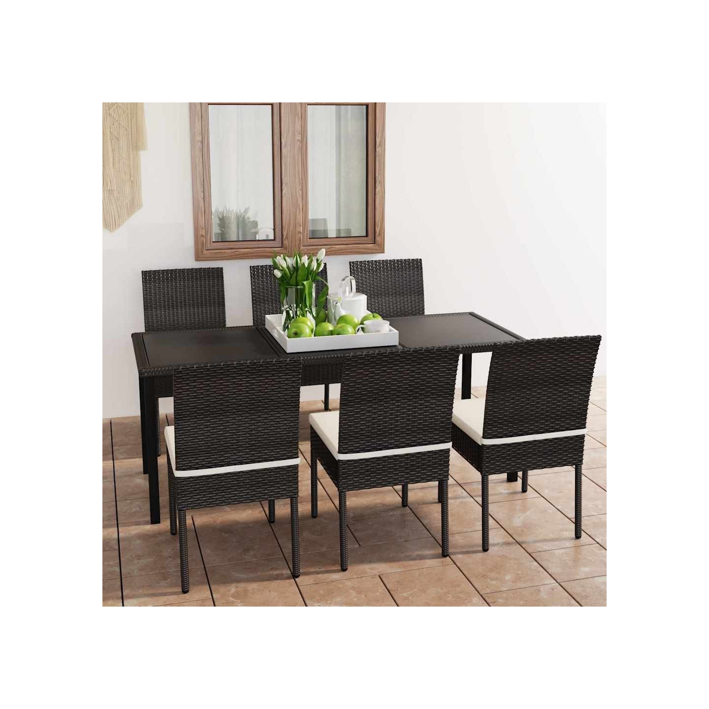 Ensemble à manger de jardin 7 pcs Résine tressée Noir
