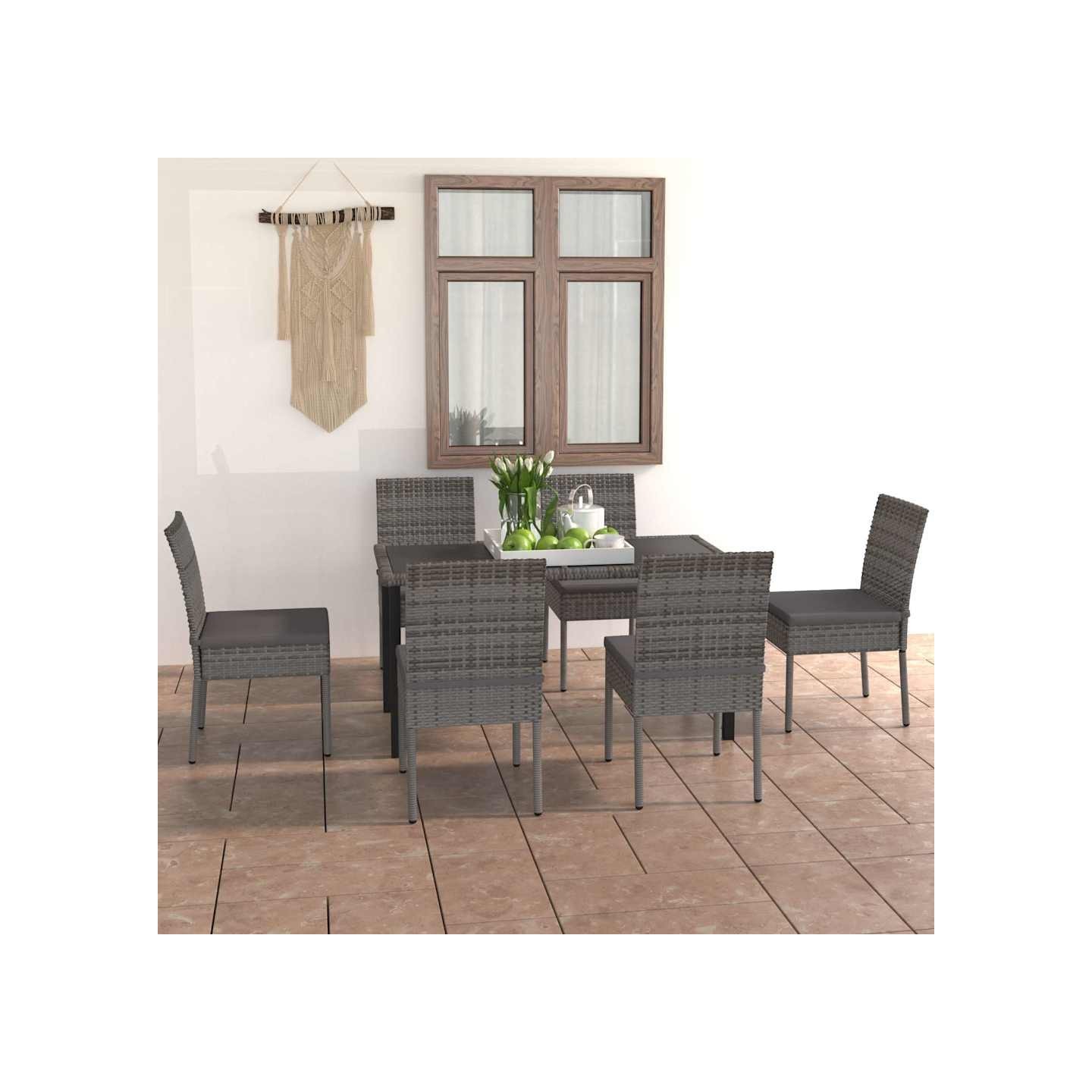 Ensemble à manger de jardin 7 pcs Résine tressée Gris