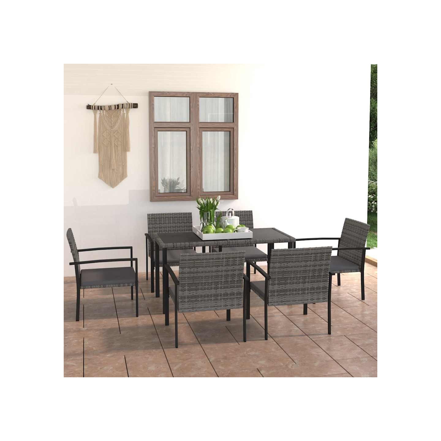 Ensemble à manger de jardin 7 pcs Résine tressée Gris