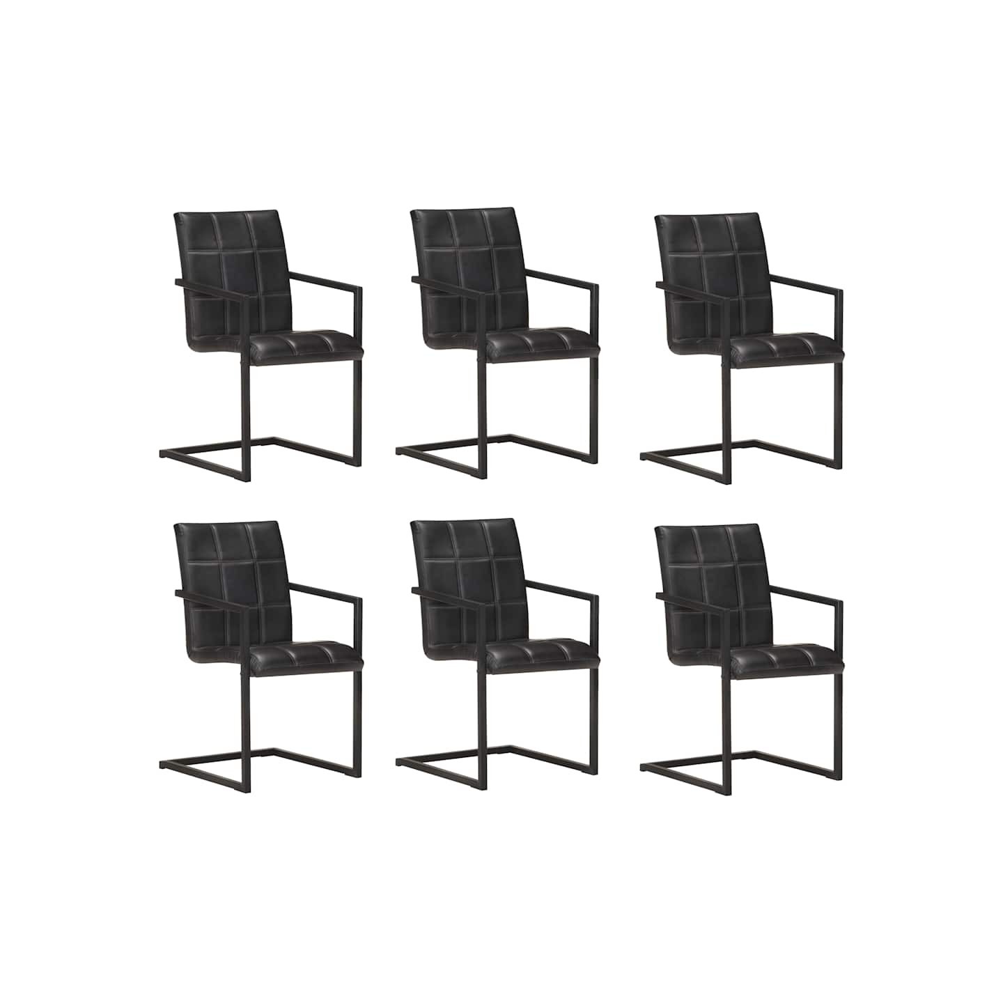 Chaises à manger cantilever lot de 6 noir cuir véritable