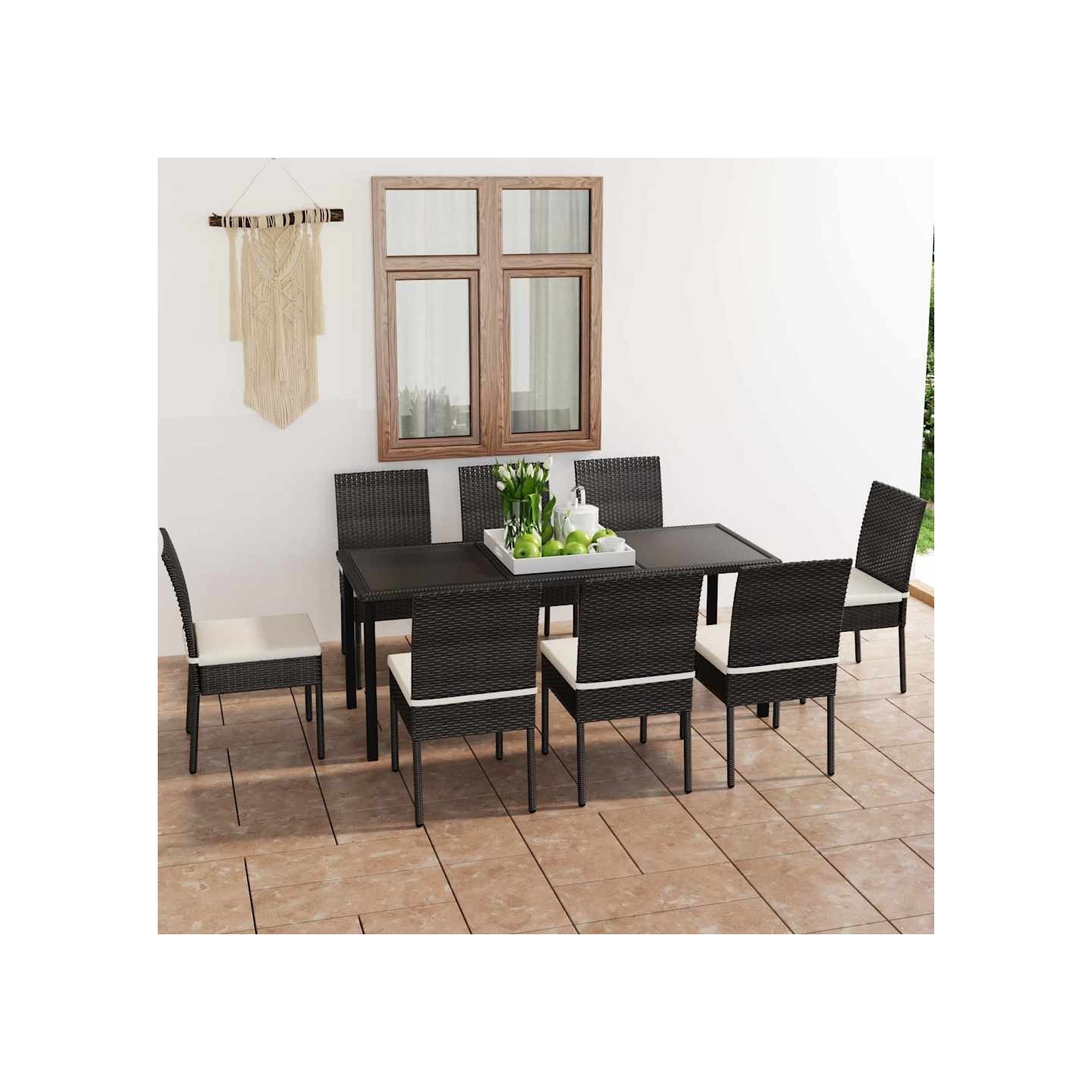 Ensemble à manger de jardin 9 pcs Résine tressée Noir