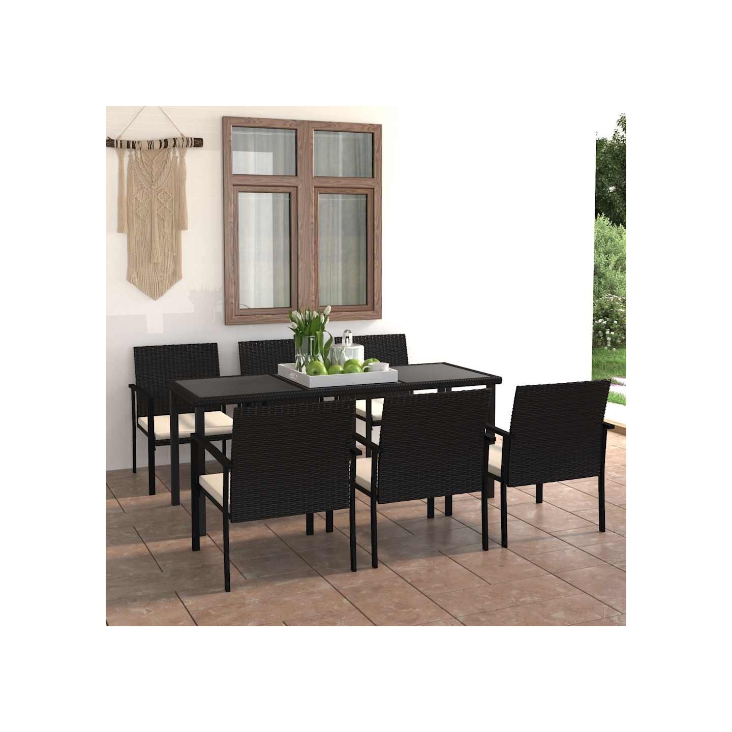 Ensemble à manger de jardin 7 pcs Résine tressée Noir