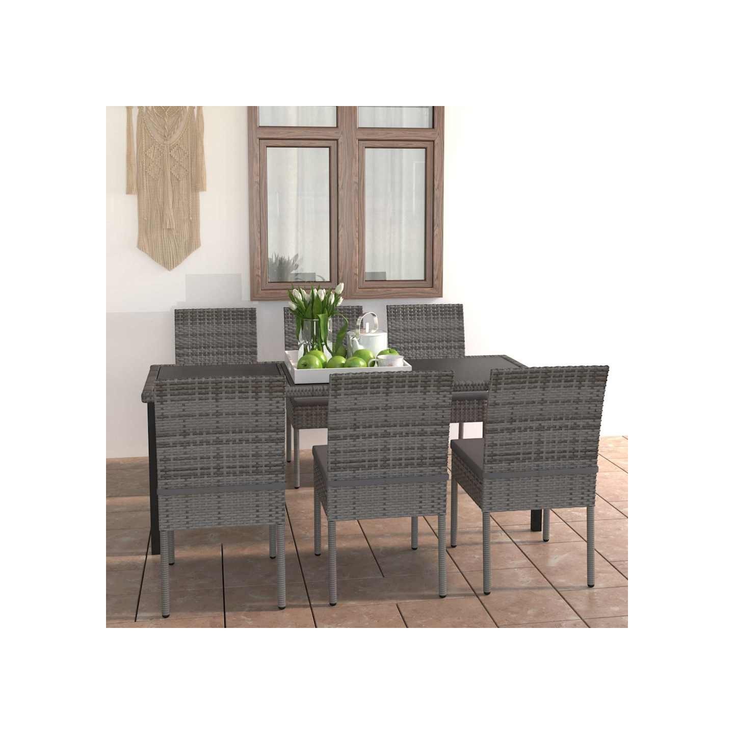 Ensemble à manger de jardin 7 pcs Résine tressée Gris