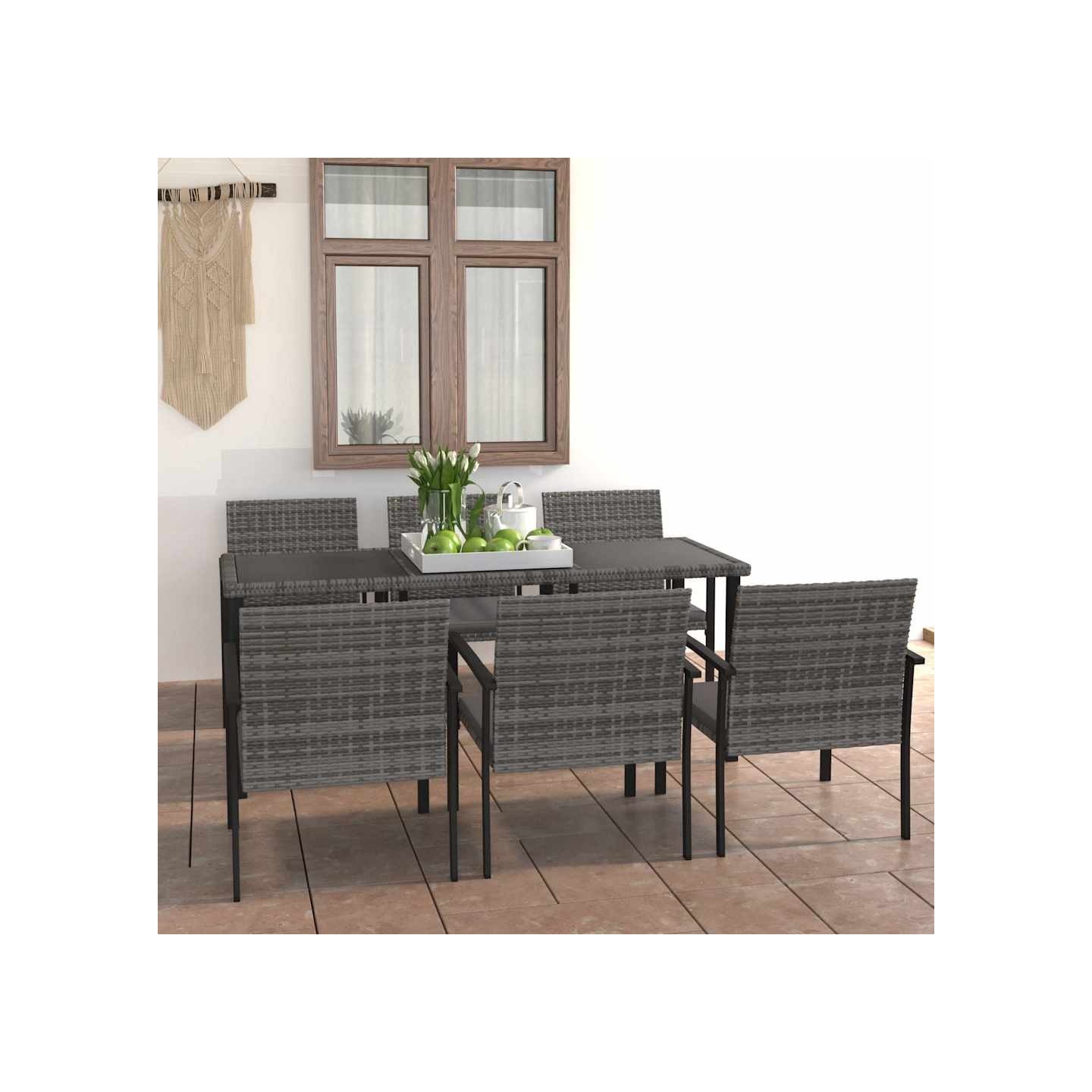 Ensemble à manger de jardin 7 pcs Résine tressée Gris