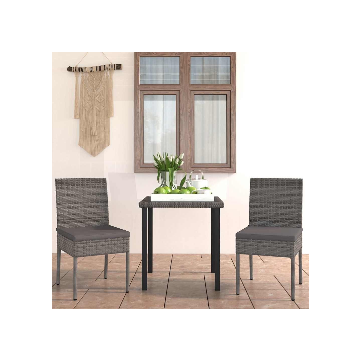 Ensemble à manger de jardin 3 pcs Résine tressée Gris
