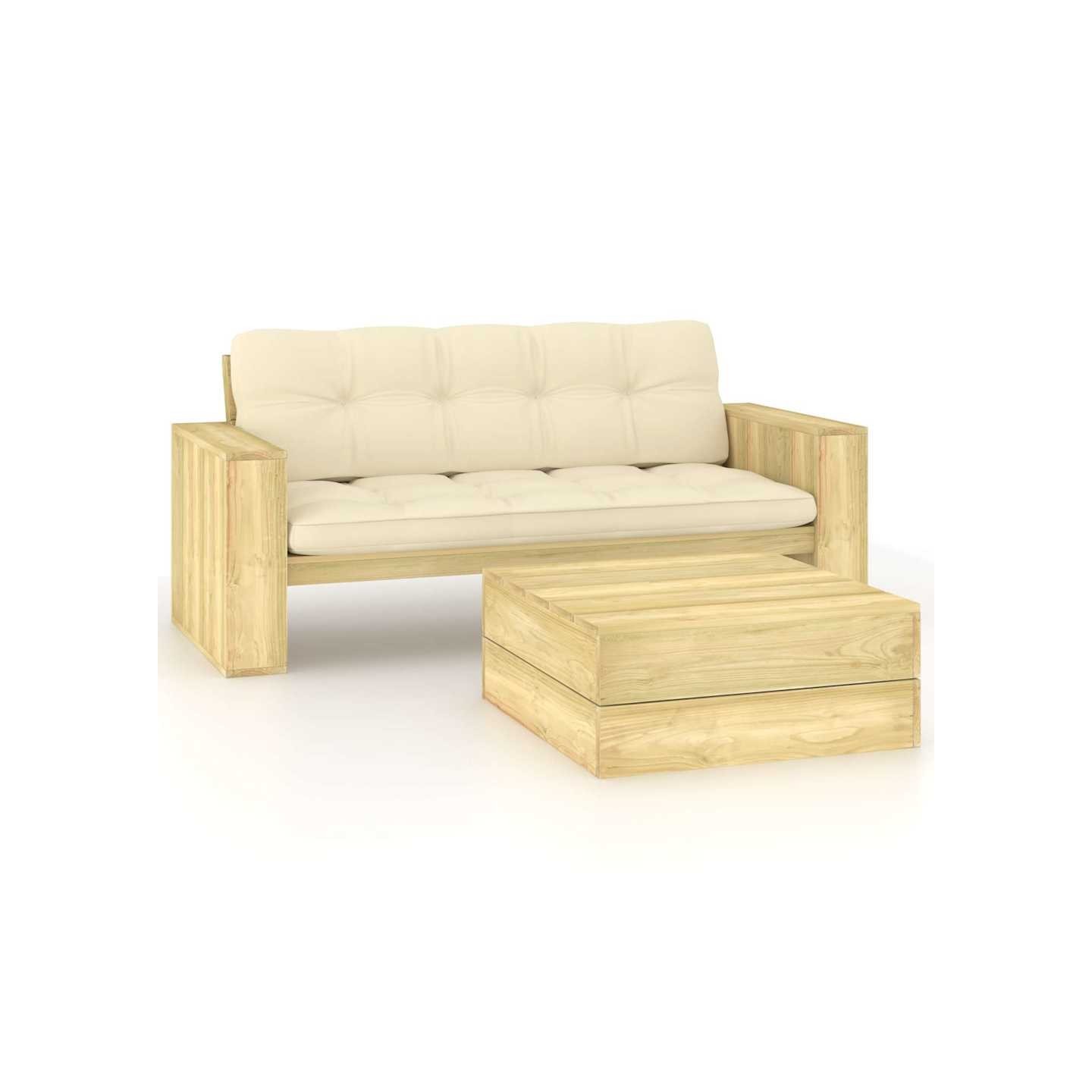Salon de jardin 2 pcs avec coussins bois de pin imprégné